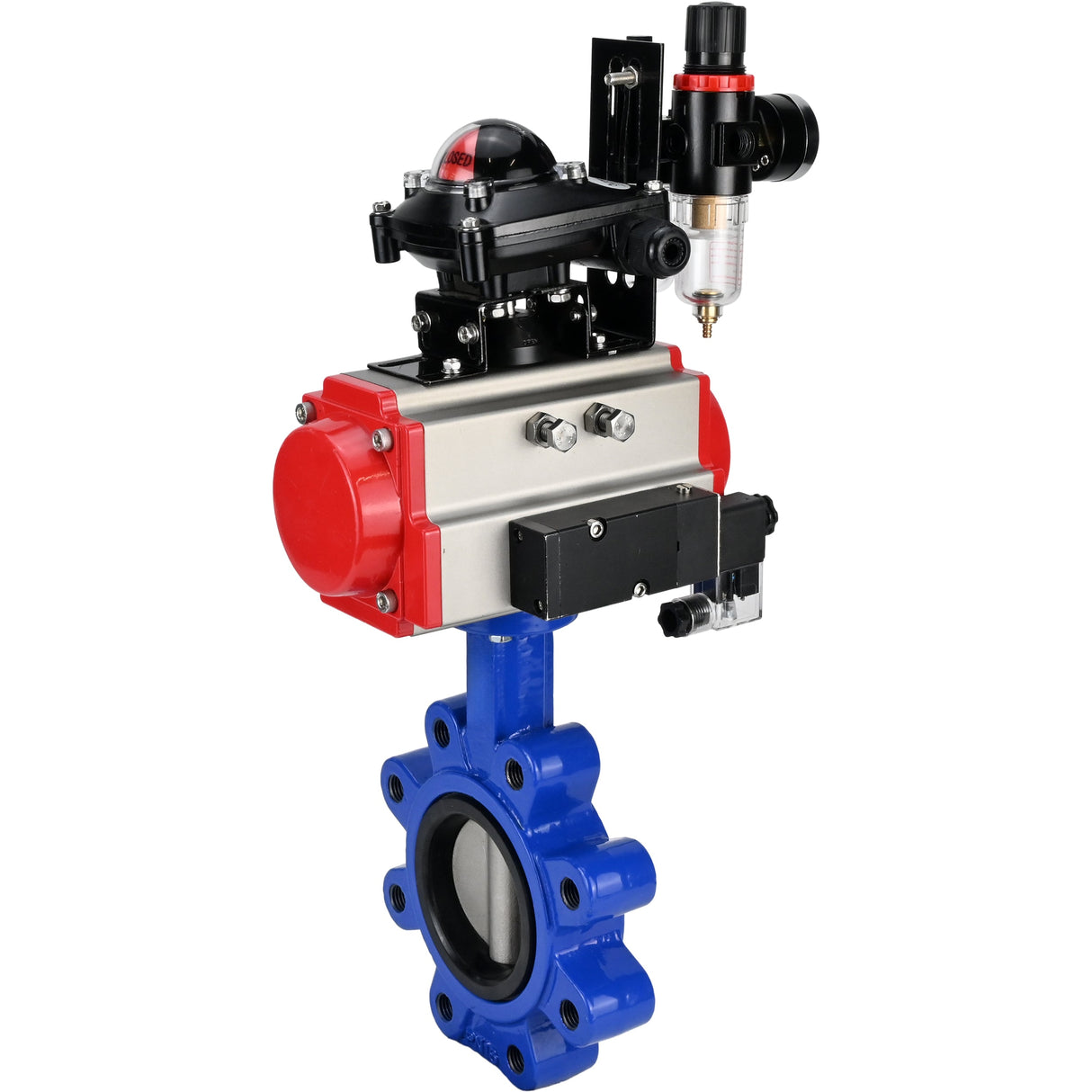 Water Butterfly Valve Elephant WBV1631N-2W-Fb-H, Gehäusematerial - Gusseisen QT450, Scheibenmaterial - Edelstahl AISI 304, Dichtung - NBR, pneumatischer Antrieb PA-SA mit Rückstellfedern, 4M310-08 220V, LSU APL-210N ATU AFC2000