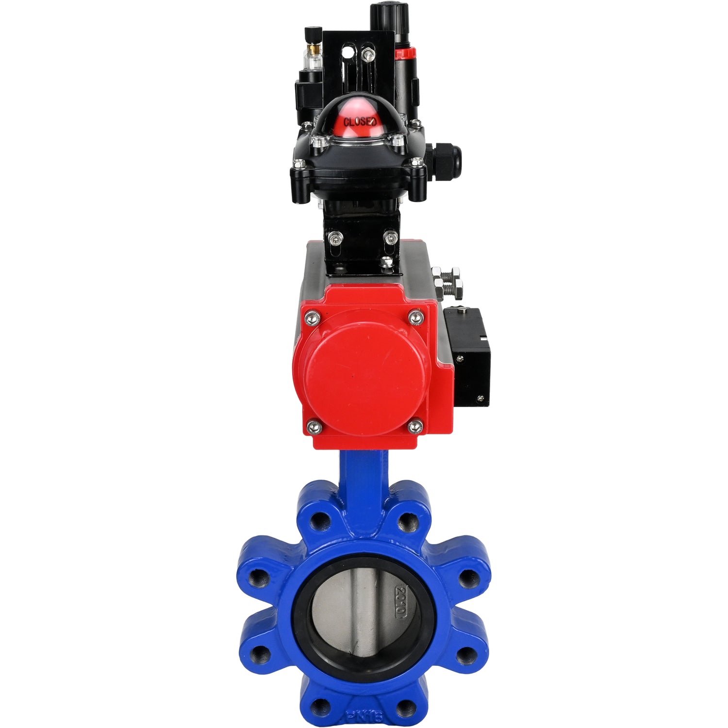 Wasser-Schmetterlingsventil Elephant WBV1631N-2W-Fb-H, Gehäusematerial - Gusseisen QT450, Scheibenmaterial - Edelstahl AISI 304, Dichtung - NBR, pneumatischer Antrieb PA-DA Doppelwirkung, 4M310-08 24V, LSU APL-210N, ATU AFC2000