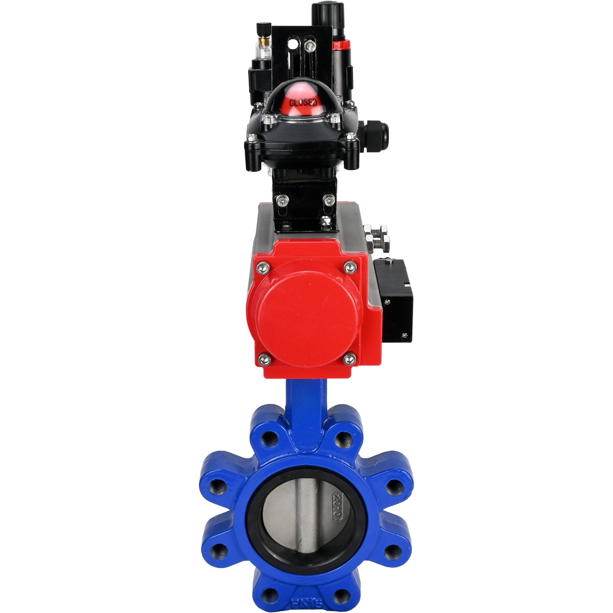 Water Butterfly Valve Elephant WBV1631N-2W-Fb-H, Gehäusematerial - Gusseisen QT450, Scheibenmaterial - Edelstahl AISI 304, Dichtung - NBR, pneumatischer Antrieb PA-SA mit Rückstellfedern, 4M310-08 220V, LSU APL-210N ATU AFC2000