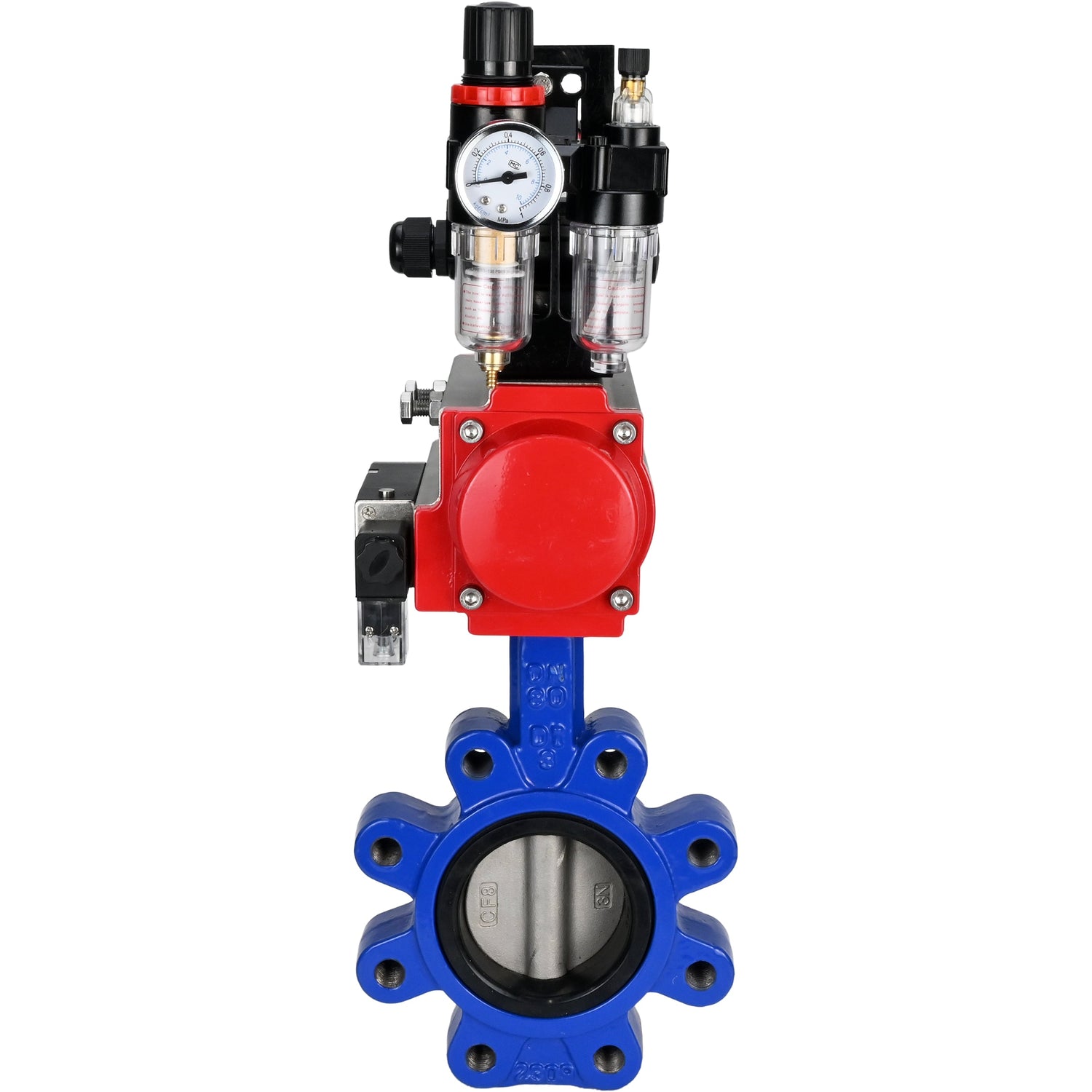 Wasser-Schmetterlingsventil Elephant WBV1631N-2W-Fb-H, Gehäusematerial - Gusseisen QT450, Scheibenmaterial - Edelstahl AISI 304, Dichtung - NBR, pneumatischer Antrieb PA-DA Doppelwirkung, 4M310-08 24V, LSU APL-210N, ATU AFC2000