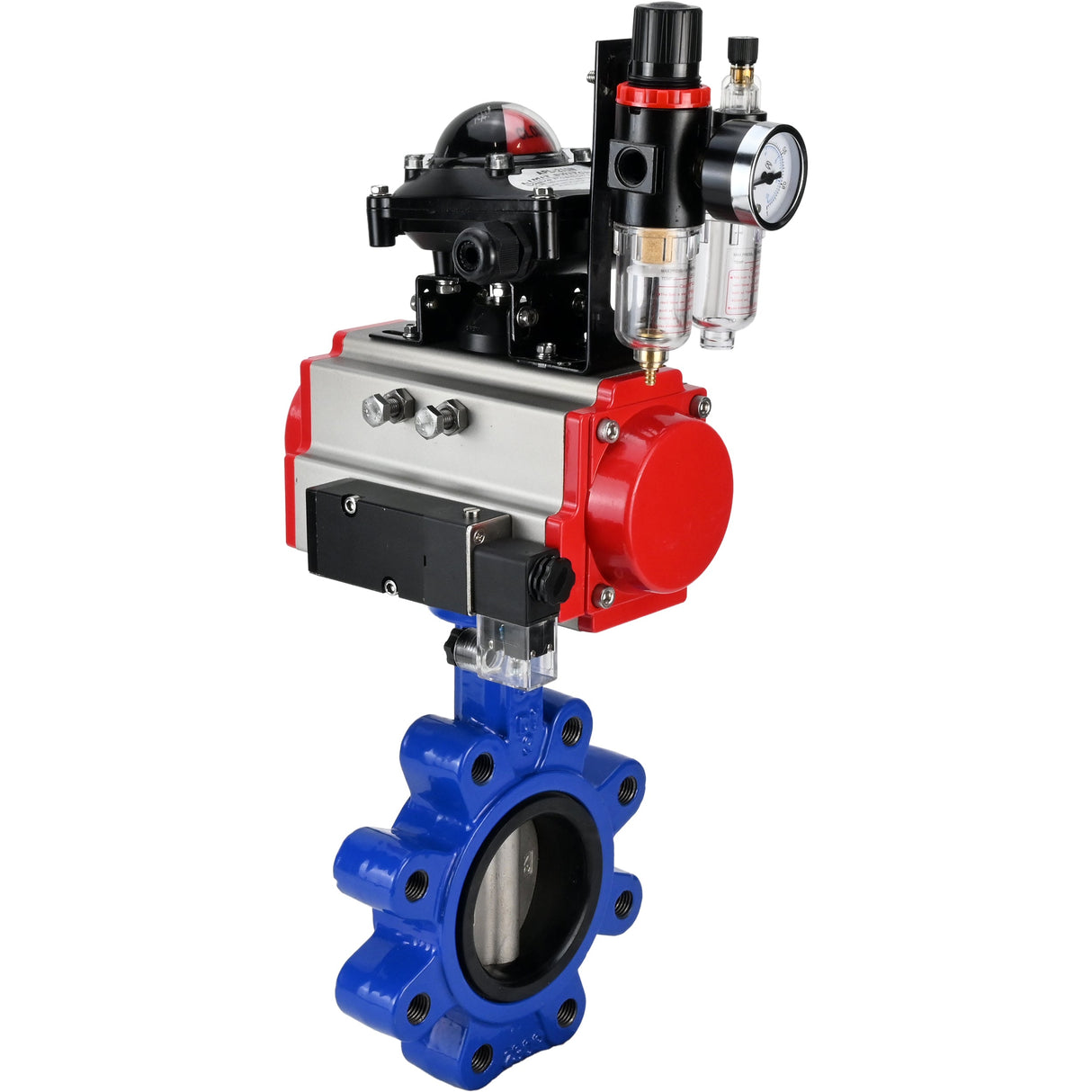 Wasser-Schmetterlingsventil Elephant WBV1631E-2W-Fb-H, Gehäusematerial - Gusseisen QT450, Scheibenmaterial - Edelstahl AISI 304, Dichtung - EPDM, pneumatischer Antrieb PA-SA mit Rückstellfedern, 4M310-08 24V, LSU APL-210N, ATU AFC2000