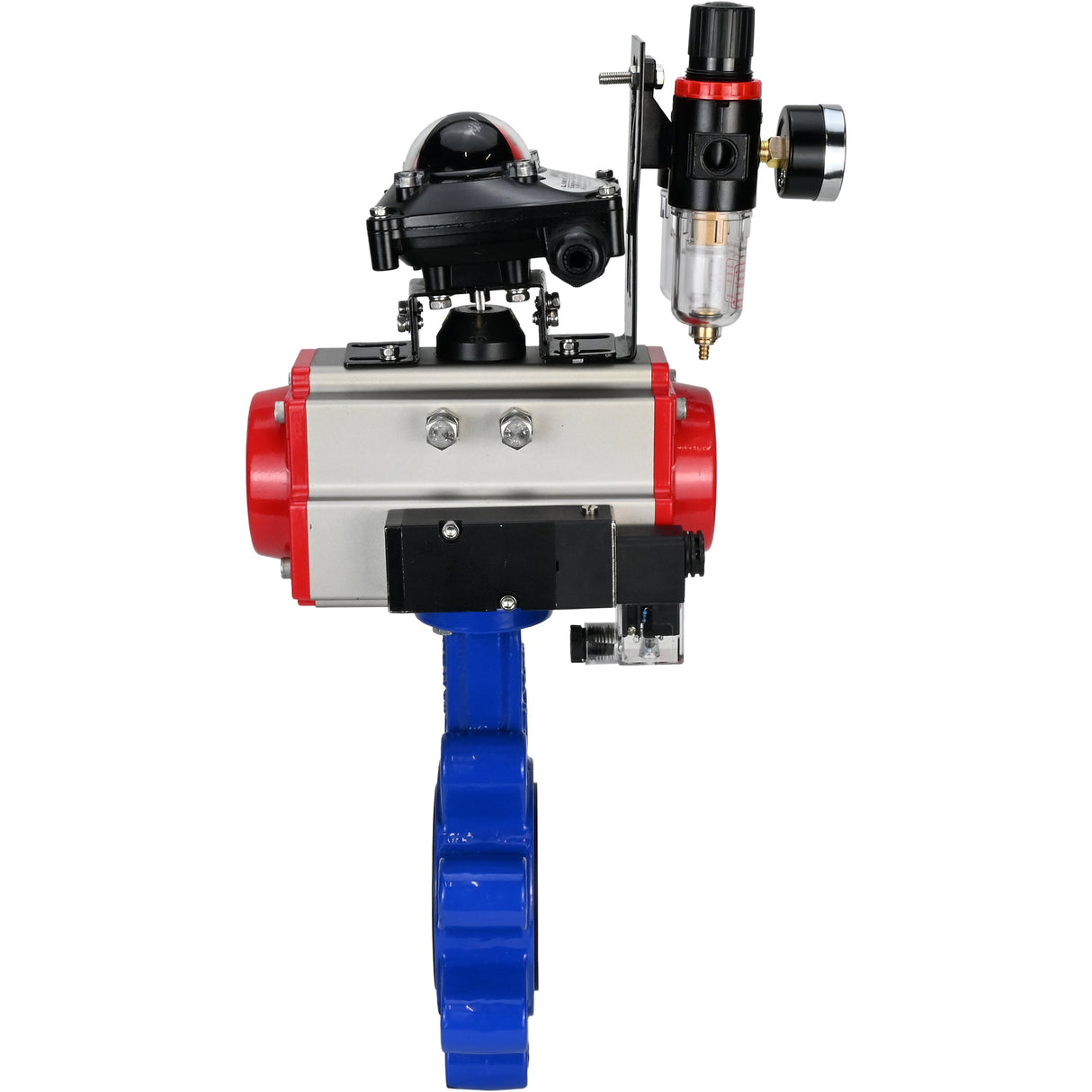 Wasser-Schmetterlingsventil Elephant WBV1631E-2W-Fb-H, Gehäusematerial - Gusseisen QT450, Scheibenmaterial - Edelstahl AISI 304, Dichtung - EPDM, pneumatischer Antrieb PA-SA mit Rückstellfedern, 4M310-08 220V, LSU APL-210N, ATU AFC2000