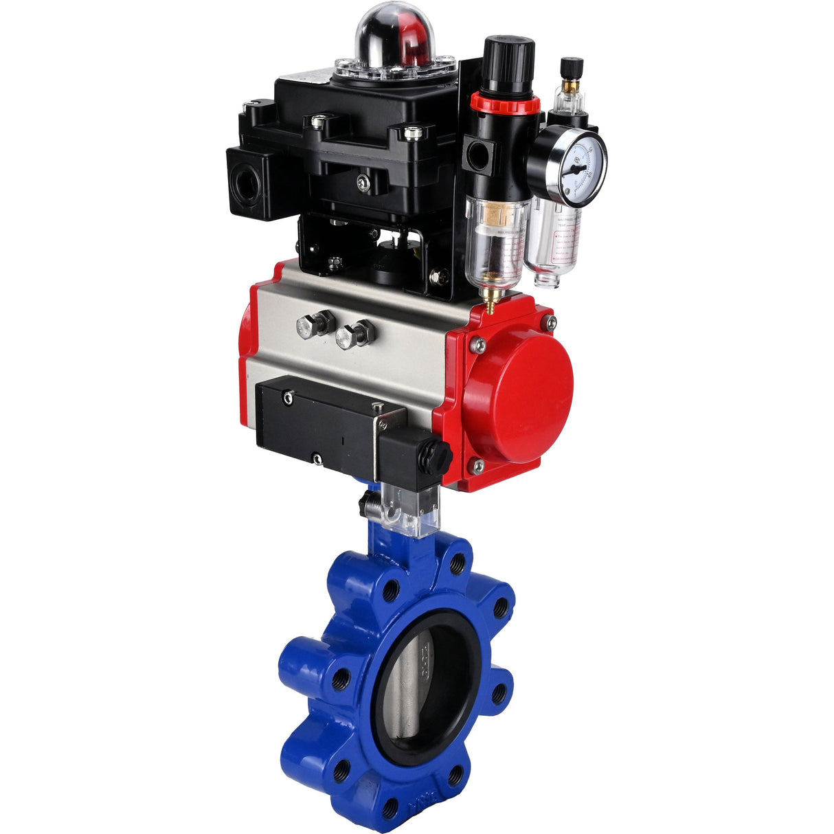 Wasser-Schmetterlingsventil Elephant WBV1631E-2W-Fb-H, Gehäusematerial - Gusseisen QT450, Scheibenmaterial - Edelstahl AISI 304, Dichtung - EPDM, pneumatischer Antrieb PA-SA mit Rückstellfedern, 4M310-08 220V, LSU APL-410N EX, ATU AFC2000