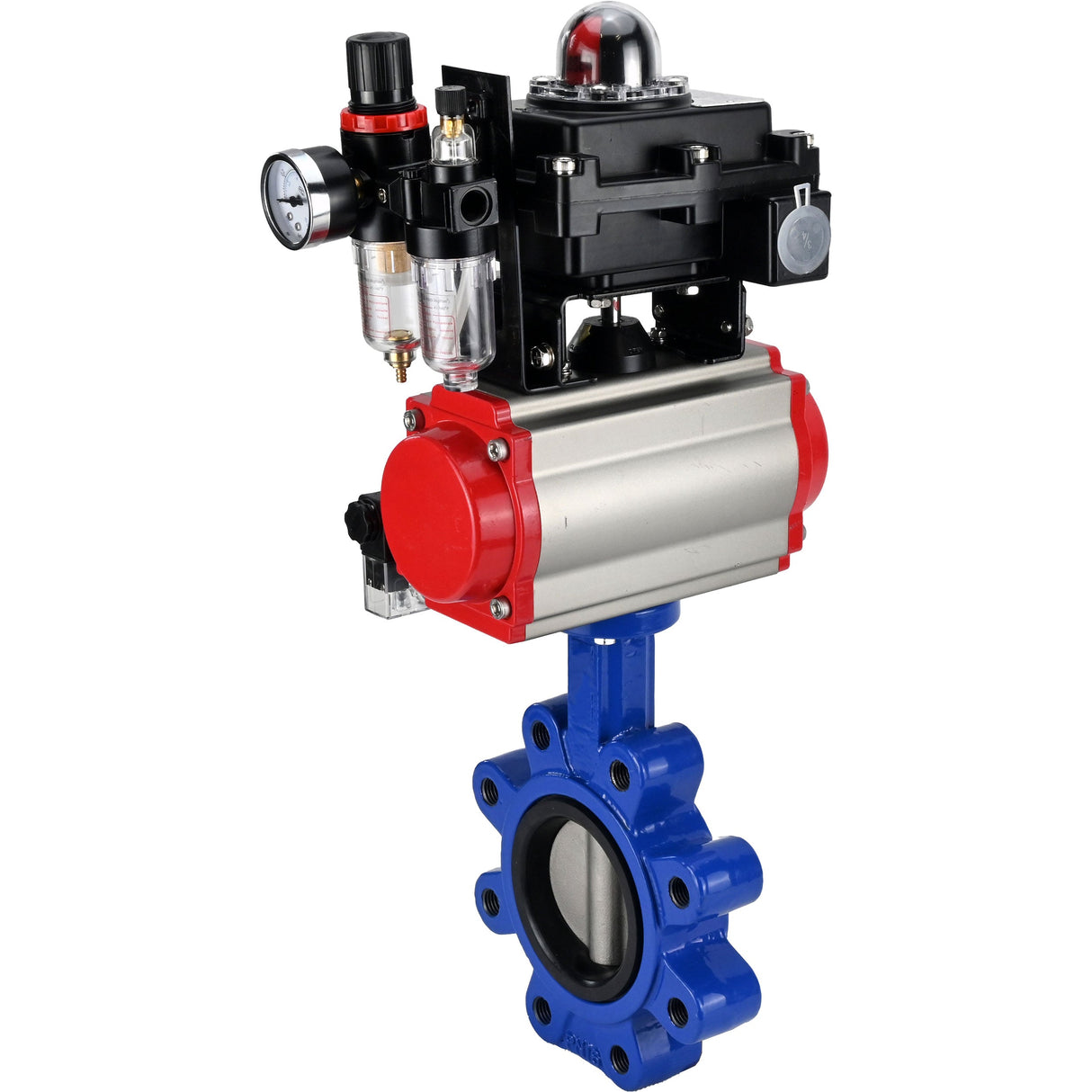 Wasser-Schmetterlingsventil Elephant WBV1631E-2W-Fb-H, Gehäusematerial - Gusseisen QT450, Scheibenmaterial - Edelstahl AISI 304, Dichtung - EPDM, pneumatischer Antrieb PA-SA mit Rückstellfedern, 4M310-08 220V, LSU APL-410N EX, ATU AFC2000