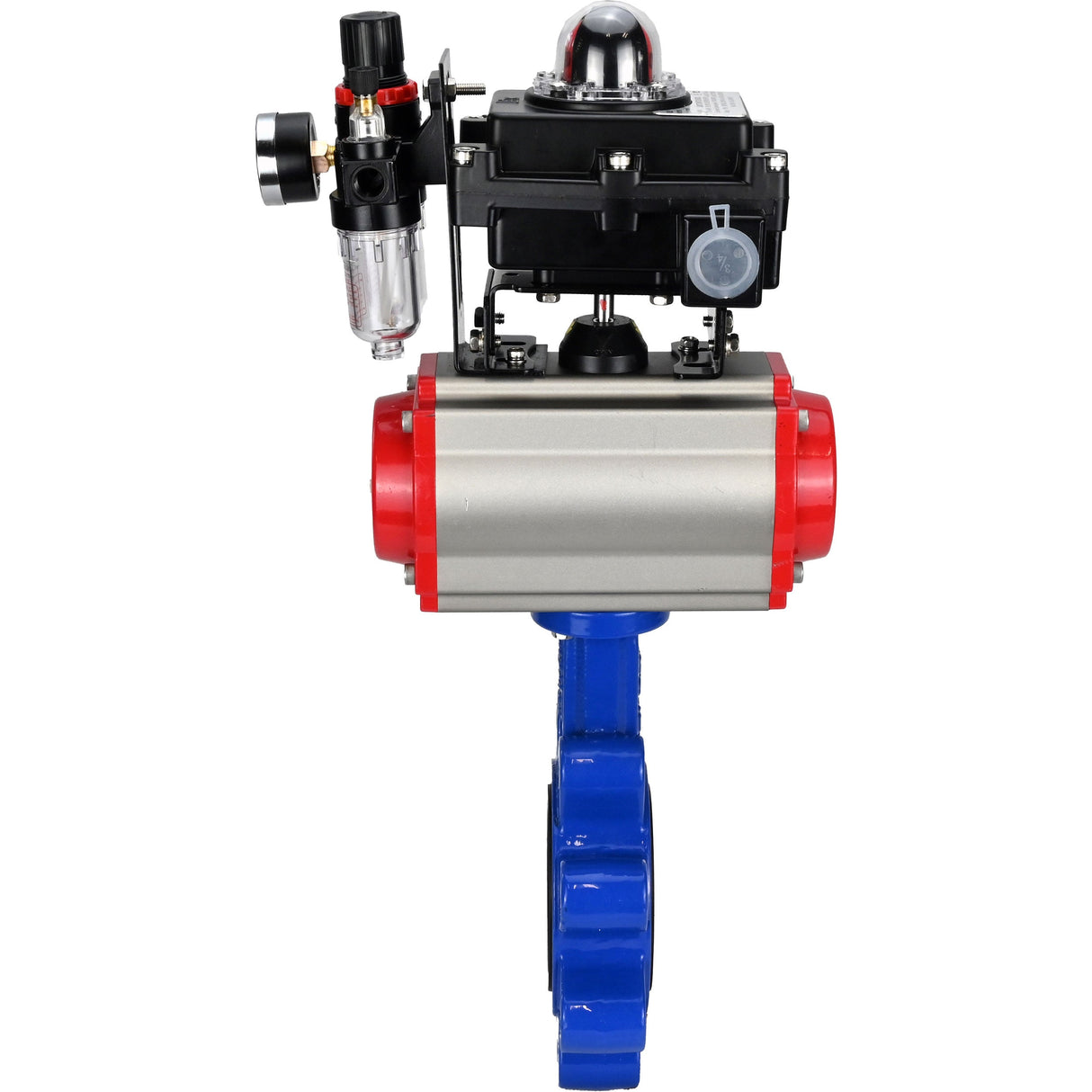 Wasser-Schmetterlingsventil Elephant WBV1631E-2W-Fb-H, Gehäusematerial - Gusseisen QT450, Scheibenmaterial - Edelstahl AISI 304, Dichtung - EPDM, pneumatischer Antrieb PA-SA mit Rückstellfedern, 4M310-08 220V, LSU APL-410N EX, ATU AFC2000