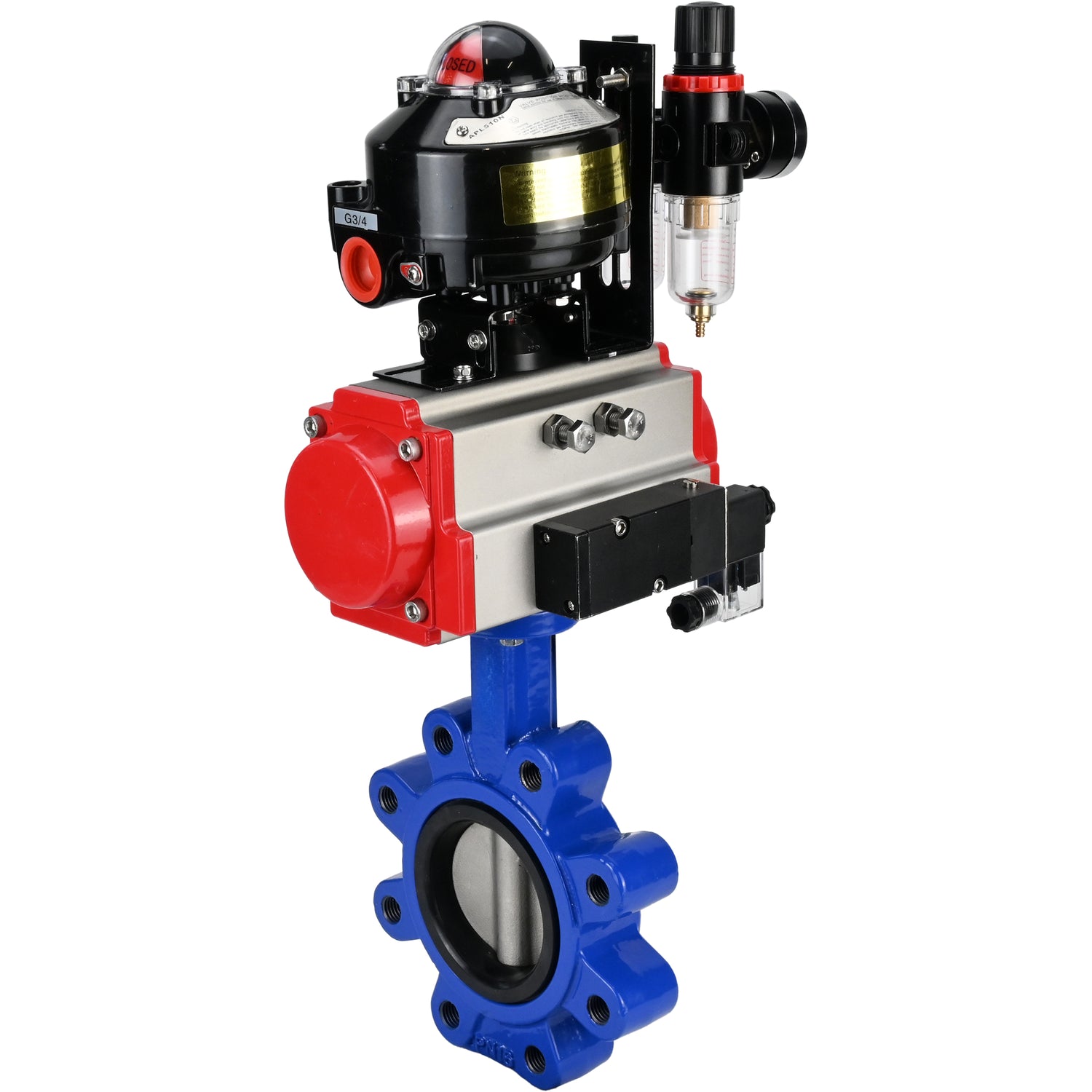 Wasser-Schmetterlingsventil Elephant WBV1631N-2W-Fb-H, Gehäusematerial - Gusseisen QT450, Scheibenmaterial - Edelstahl AISI 304, Dichtung - NBR, pneumatischer Antrieb PA-DA Doppelwirkung, 4M310-08 24V, LSU APL-510N EX, ATU AFC2000