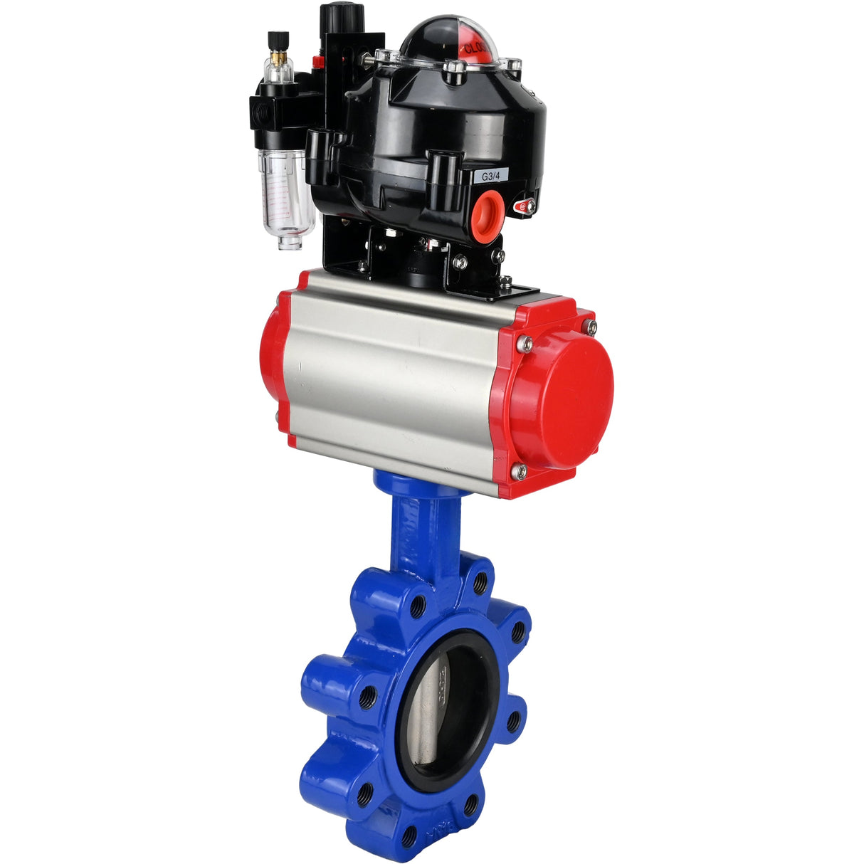 Wasser-Schmetterlingsventil Elephant WBV1631E-2W-Fb-H, Gehäusematerial - Gusseisen QT450, Scheibenmaterial - Edelstahl AISI 304, Dichtung - EPDM, pneumatischer Antrieb PA-SA mit Rückstellfedern, 4M310-08 24V, LSU APL-510N EX, ATU AFC2000