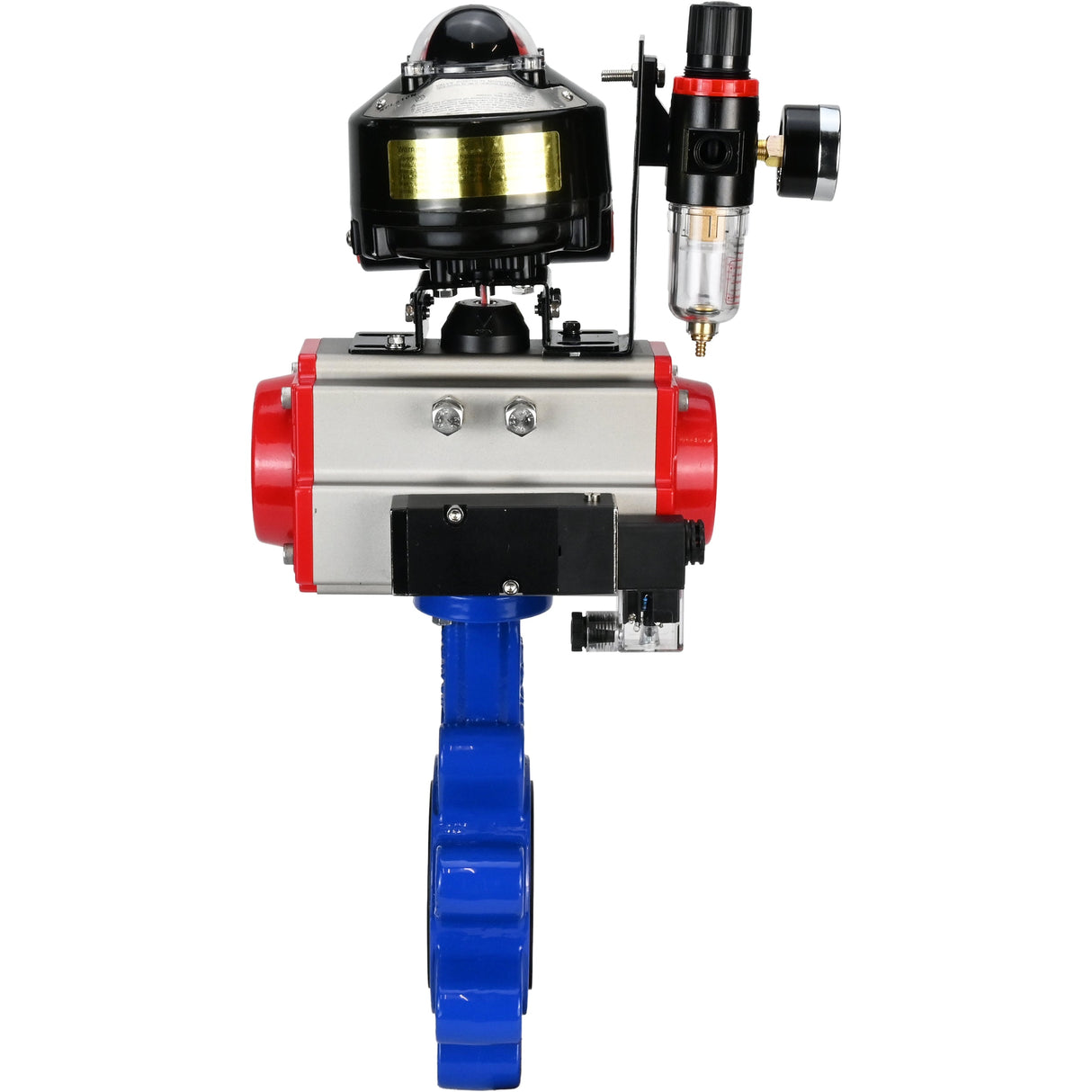 Wasser-Schmetterlingsventil Elephant WBV1631E-2W-Fb-H, Gehäusematerial - Gusseisen QT450, Scheibenmaterial - Edelstahl AISI 304, Dichtung - EPDM, pneumatischer Antrieb PA-SA mit Rückstellfedern, 4M310-08 220V, LSU APL-510N EX, ATU AFC2000