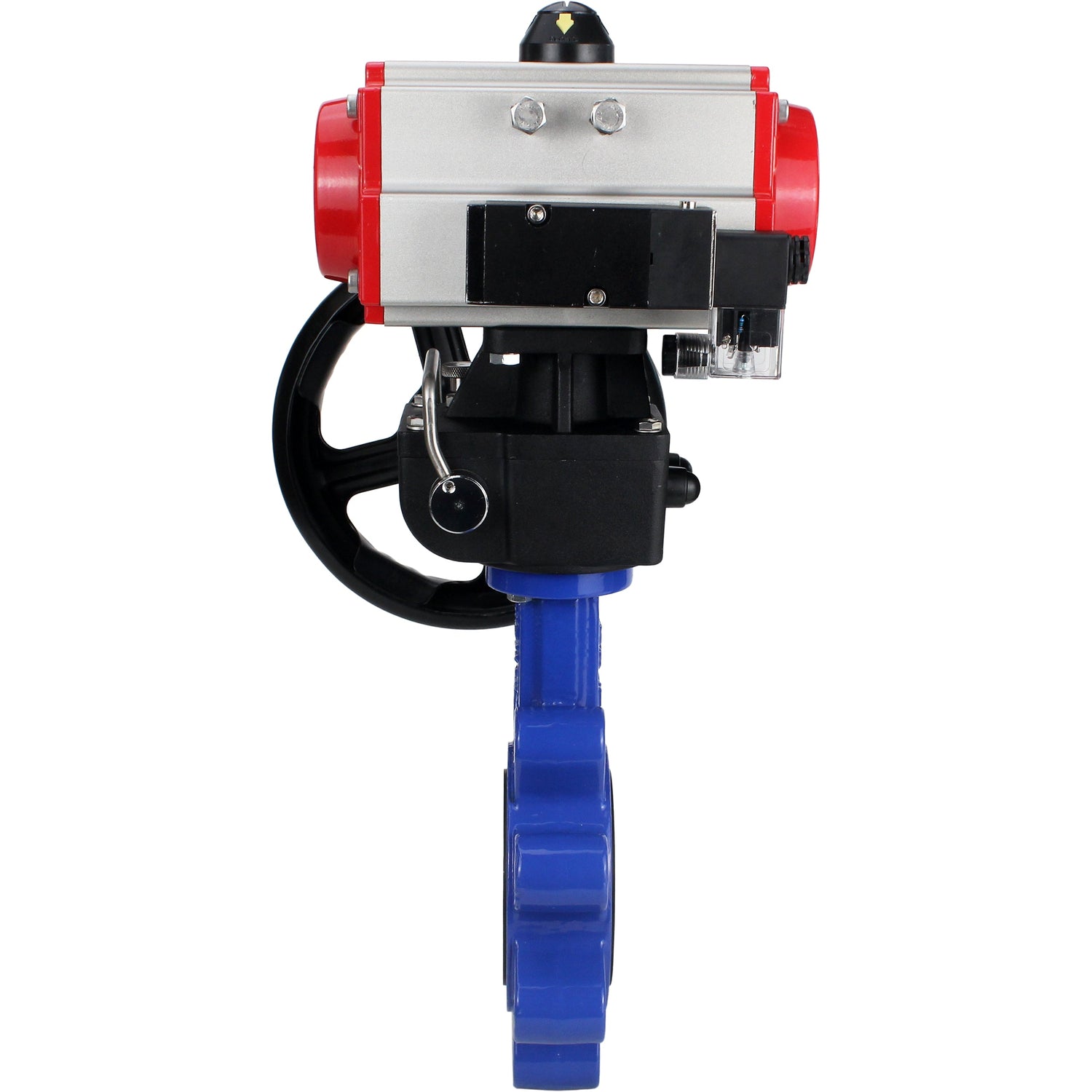 Wasser-Schmetterlingsventil Elephant WBV1631N-2W-Fb-H, Gehäusematerial - Gusseisen QT450, Scheibenmaterial - Edelstahl AISI 304, Dichtung - NBR, pneumatischer Antrieb PA-DA Doppelwirkung, 4M310-08 220V Handrad MON