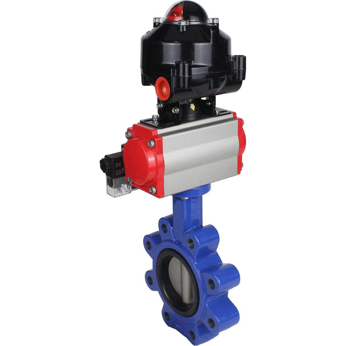 Wasser-Schmetterlingsventil Elephant WBV1631E-2W-Fb-H, Gehäusematerial - Gusseisen QT450, Scheibenmaterial - Edelstahl AISI 304, Dichtung - EPDM, pneumatischer Antrieb PA-SA mit Rückstellfedern, 4M310-08 24V, LSU APL-510N EX