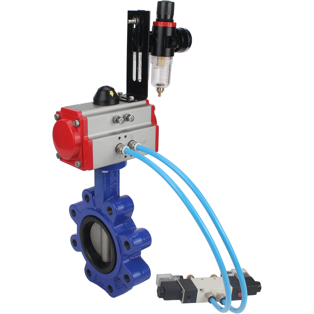 Wasser-Schmetterlingsventil Elephant WBV1631E-2W-Fb-H, Gehäusematerial - Gusseisen QT450, Scheibenmaterial - Edelstahl AISI 304, Dichtung - EPDM, mit pneumatischem Doppelwirkungsantrieb PA-DA, 4V320-10 220V, ATU AFC2000