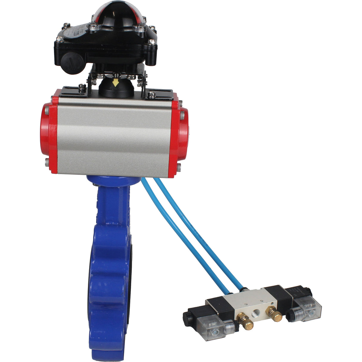 Wasser-Schmetterlingsventil Elephant WBV1631E-2W-Fb-H, Gehäusematerial - Gusseisen QT450, Scheibenmaterial - Edelstahl AISI 304, Dichtung - EPDM, pneumatischer Antrieb PA-SA mit Rückstellfedern, 4V320-10 220V, LSU APL-210N