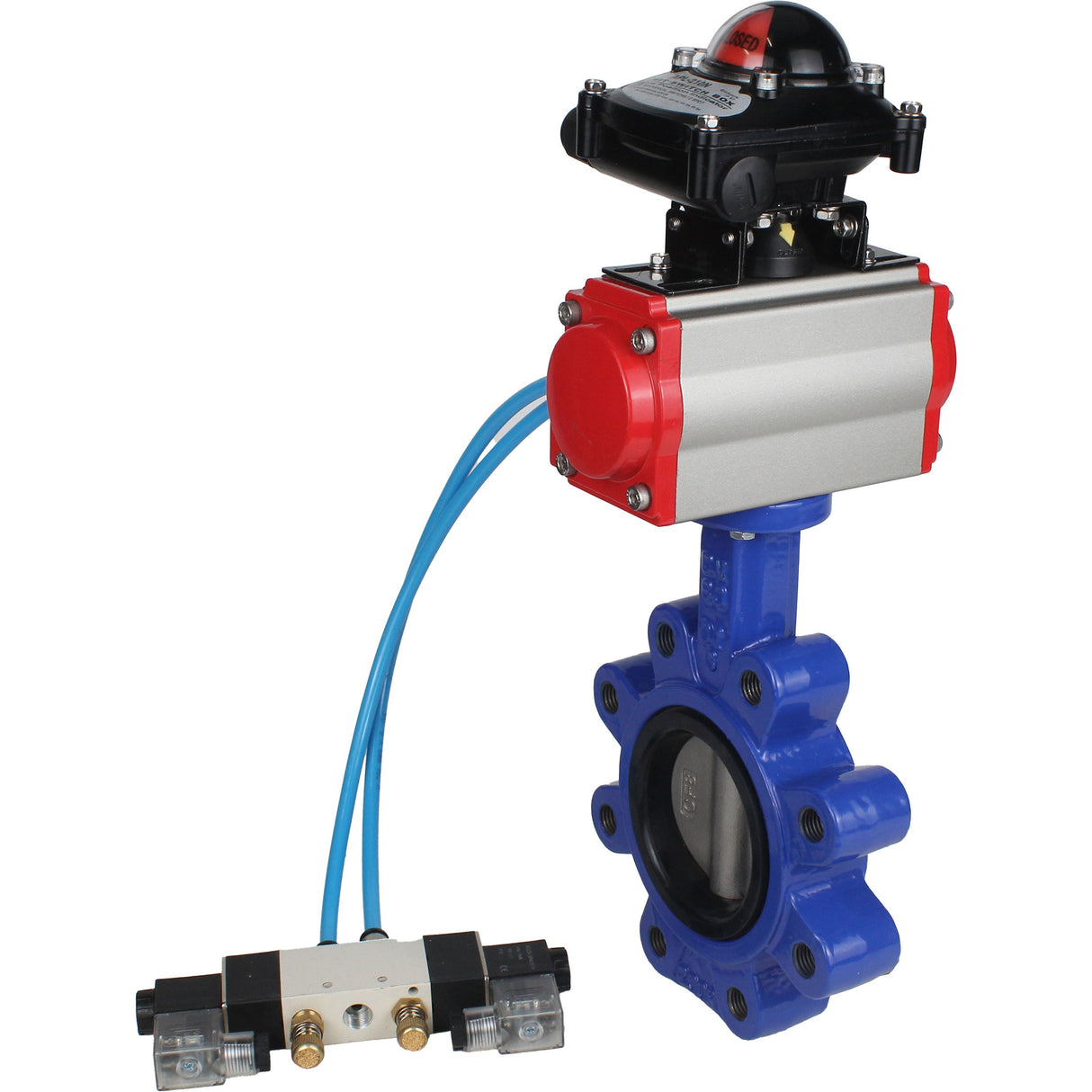 Wasser-Schmetterlingsventil Elephant WBV1631N-2W-Fb-H, Gehäusematerial - Gusseisen QT450, Scheibenmaterial - Edelstahl AISI 304, Dichtung - NBR, pneumatischer Antrieb PA-SA mit Rückstellfedern, 4V320-10 220V, LSU APL-210N