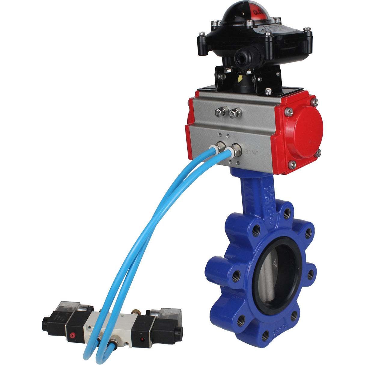 Wasser-Schmetterlingsventil Elephant WBV1631E-2W-Fb-H, Gehäusematerial - Gusseisen QT450, Scheibenmaterial - Edelstahl AISI 304, Dichtung - EPDM, pneumatischer Antrieb PA-SA mit Rückstellfedern, 4V320-10 220V, LSU APL-210N