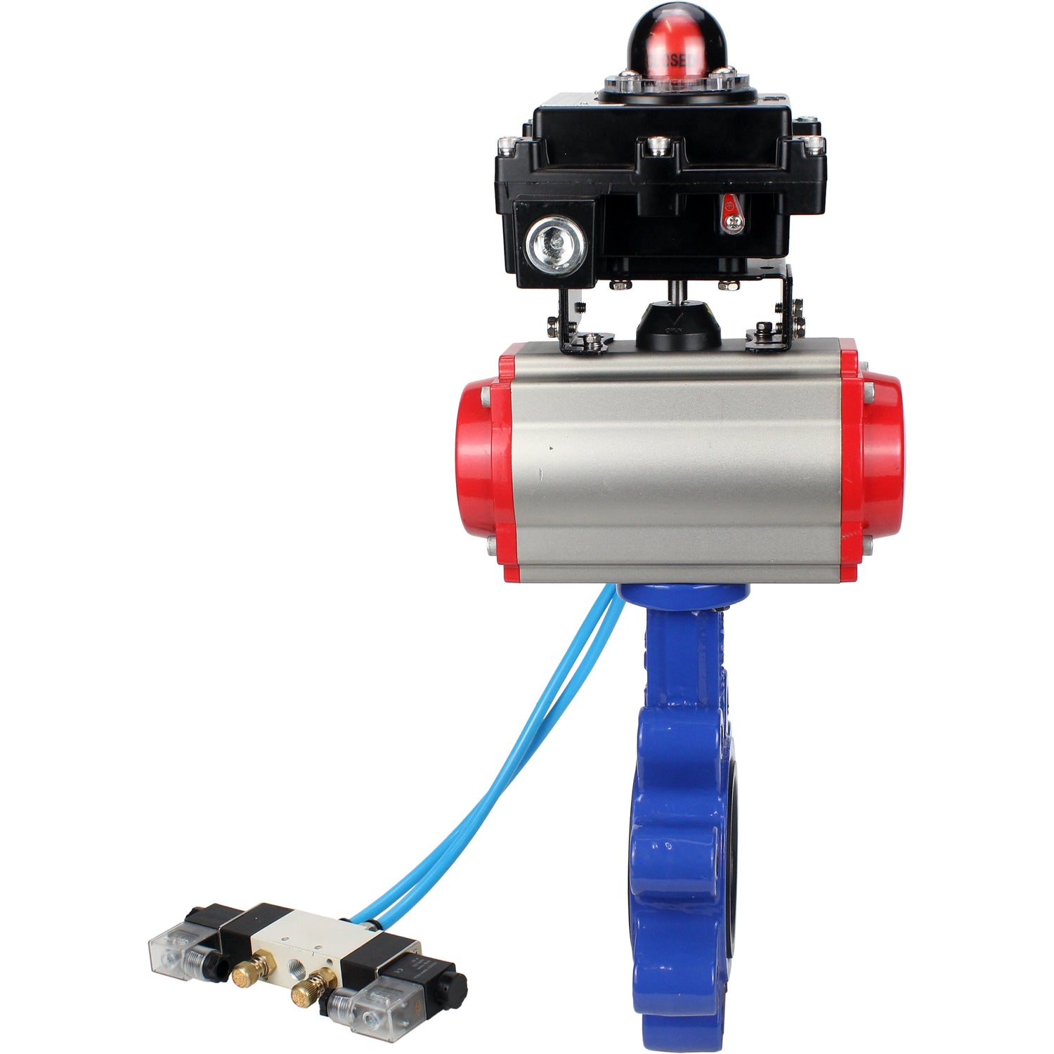 Wasser-Schmetterlingsventil Elephant WBV1631E-2W-Fb-H, Gehäusematerial - Gusseisen QT450, Scheibenmaterial - Edelstahl AISI 304, Dichtung - EPDM, mit pneumatischem Doppelwirkungsantrieb PA-DA, 4V320-08 220V, LSU APL-410N EX