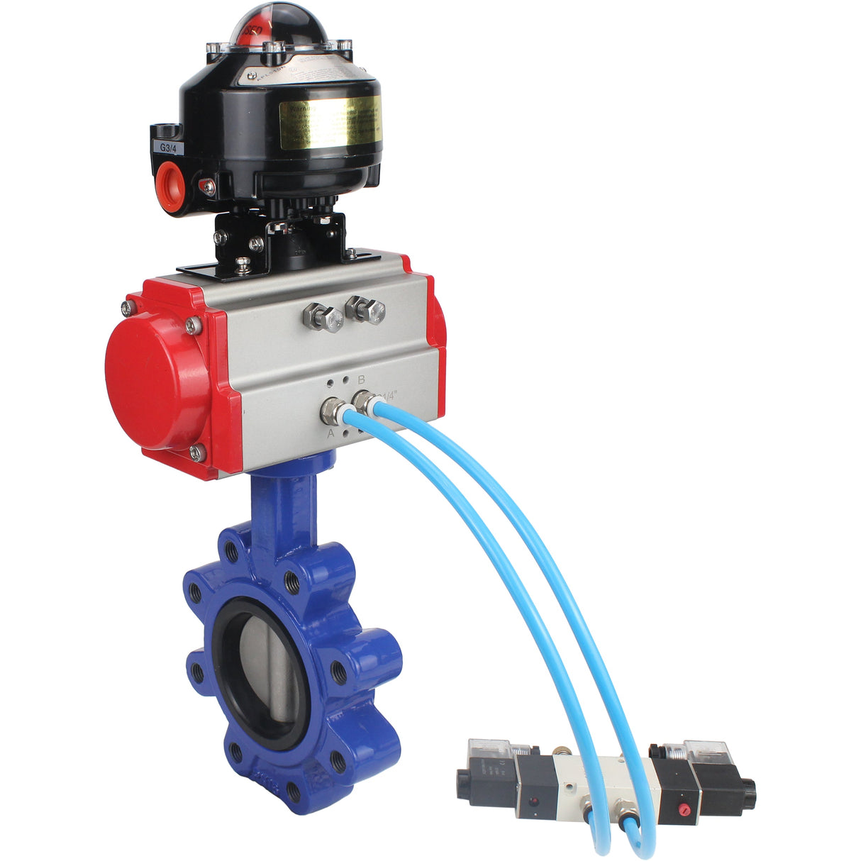 Wasser-Schmetterlingsventil Elephant WBV1631E-2W-Fb-H, Gehäusematerial - Gusseisen QT450, Scheibenmaterial - Edelstahl AISI 304, Dichtung - EPDM, pneumatischer Antrieb PA-SA mit Rückstellfedern, 4V320-08 220V, LSU APL-510N EX