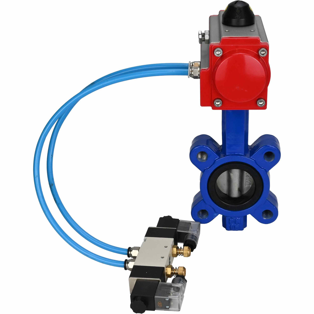 Wasser-Schmetterlingsventil Elephant WBV1631E-2W-Fb-H, Gehäusematerial - Gusseisen QT450, Scheibenmaterial - Edelstahl AISI 304, Dichtung - EPDM, mit pneumatischem Doppelwirkungsantrieb PA-DA, 4V320-08 220V