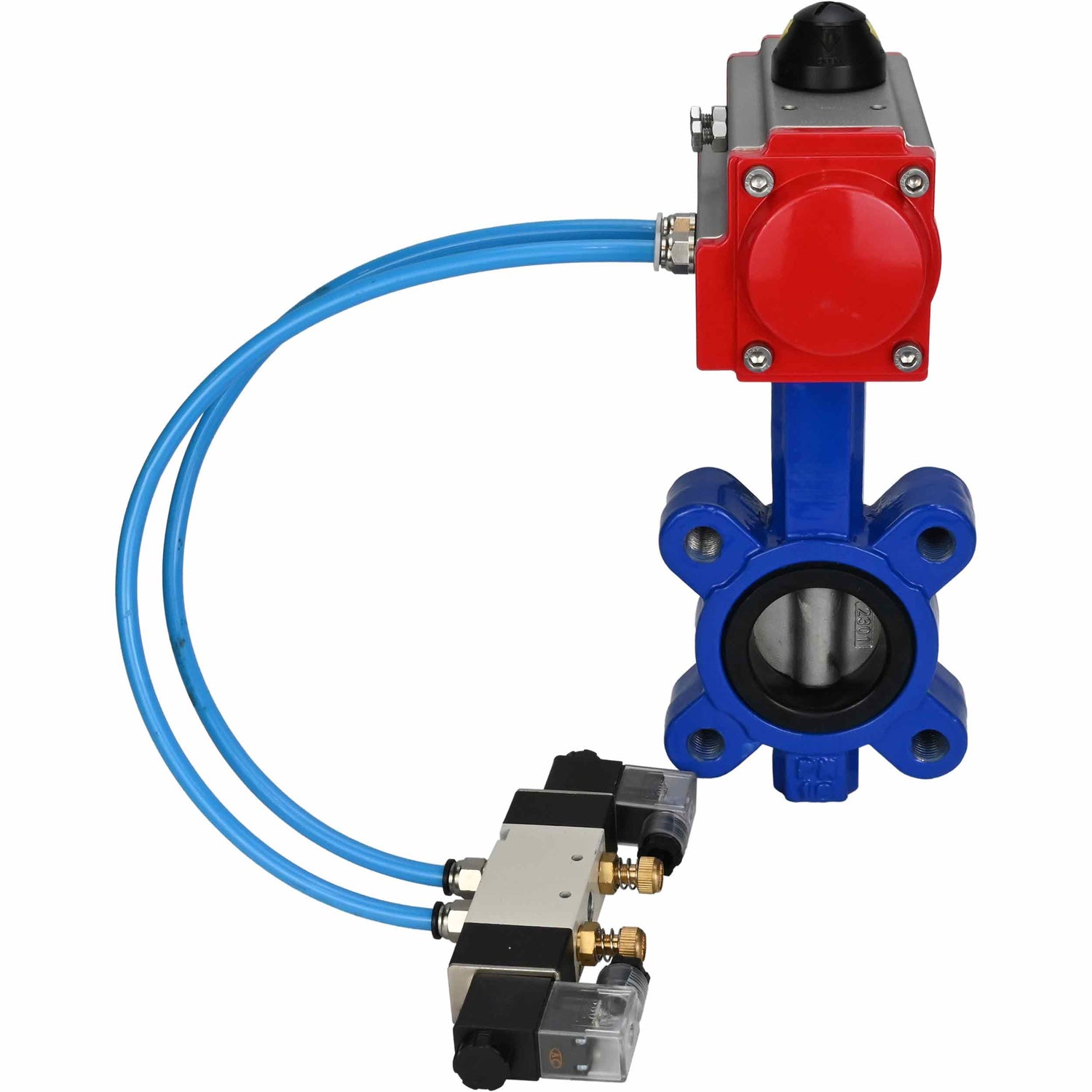 Wasser-Schmetterlingsventil Elephant WBV1631E-2W-Fb-H, Gehäusematerial - Gusseisen QT450, Scheibenmaterial - Edelstahl AISI 304, Dichtung - EPDM, mit pneumatischem Doppelwirkungsantrieb PA-DA, 4V320-08 220V
