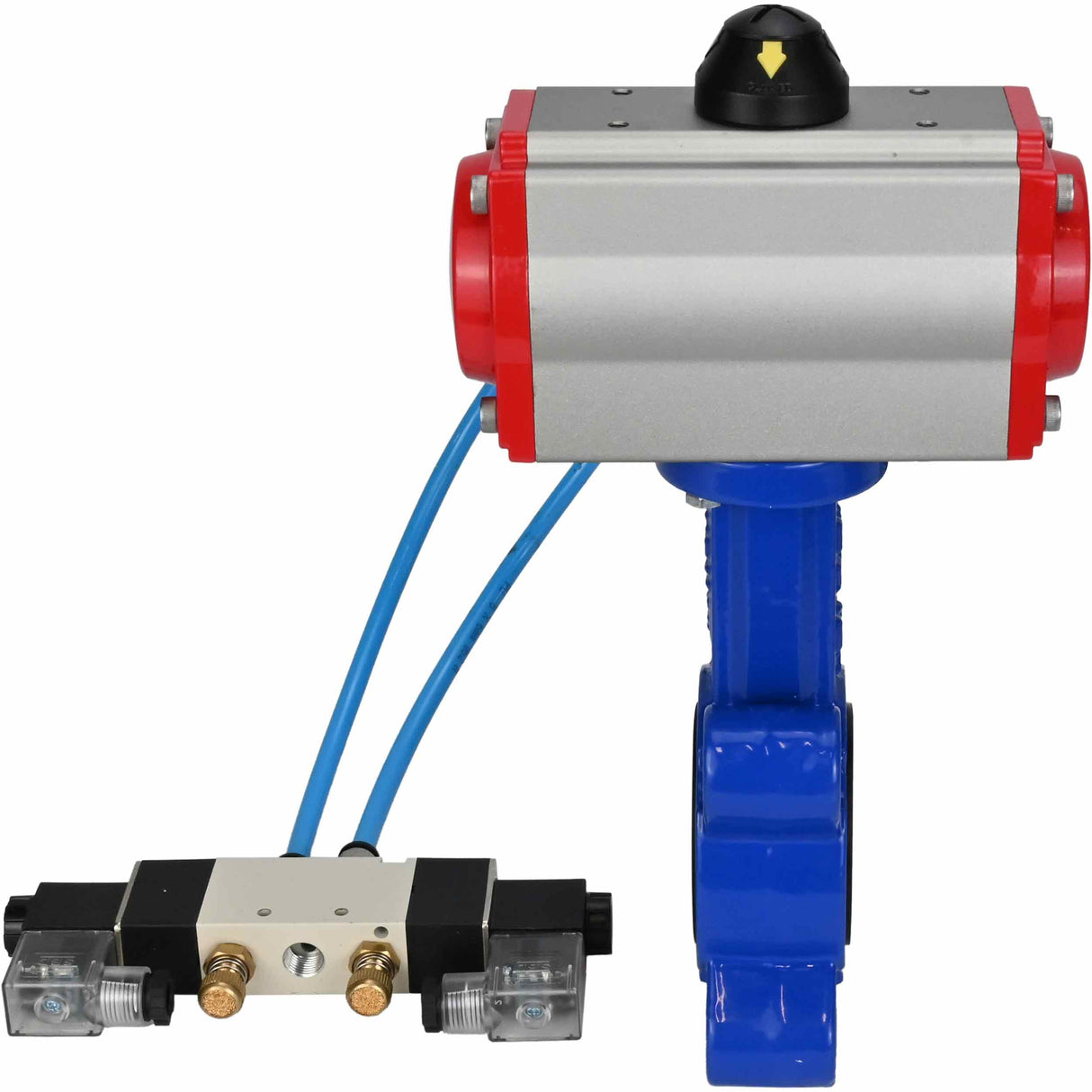 Wasser-Schmetterlingsventil Elephant WBV1631E-2W-Fb-H, Gehäusematerial - Gusseisen QT450, Scheibenmaterial - Edelstahl AISI 304, Dichtung - EPDM, pneumatischer Antrieb PA-SA mit Rückstellfedern, 4V320-08 220V