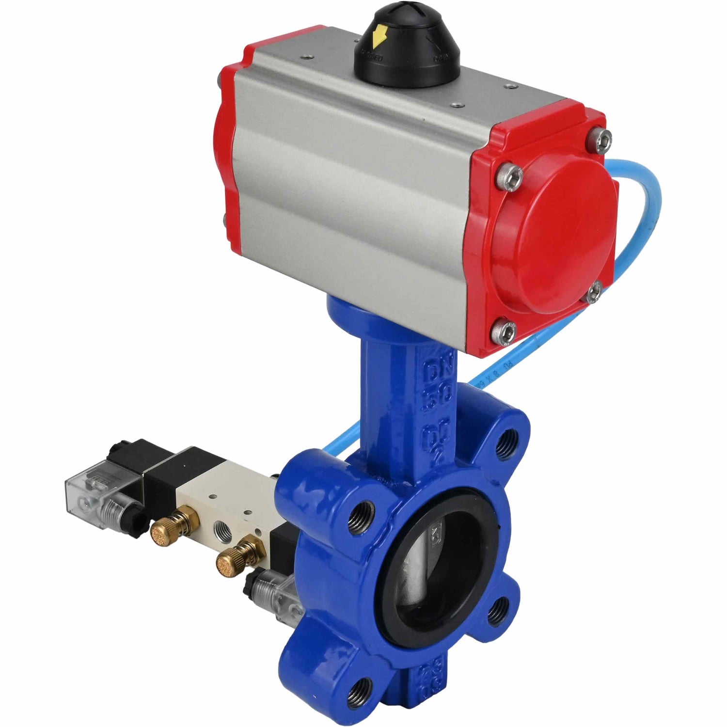 Wasser-Schmetterlingsventil Elephant WBV1631E-2W-Fb-H, Gehäusematerial - Gusseisen QT450, Scheibenmaterial - Edelstahl AISI 304, Dichtung - EPDM, mit pneumatischem Doppelwirkungsantrieb PA-DA, 4V320-10 220V