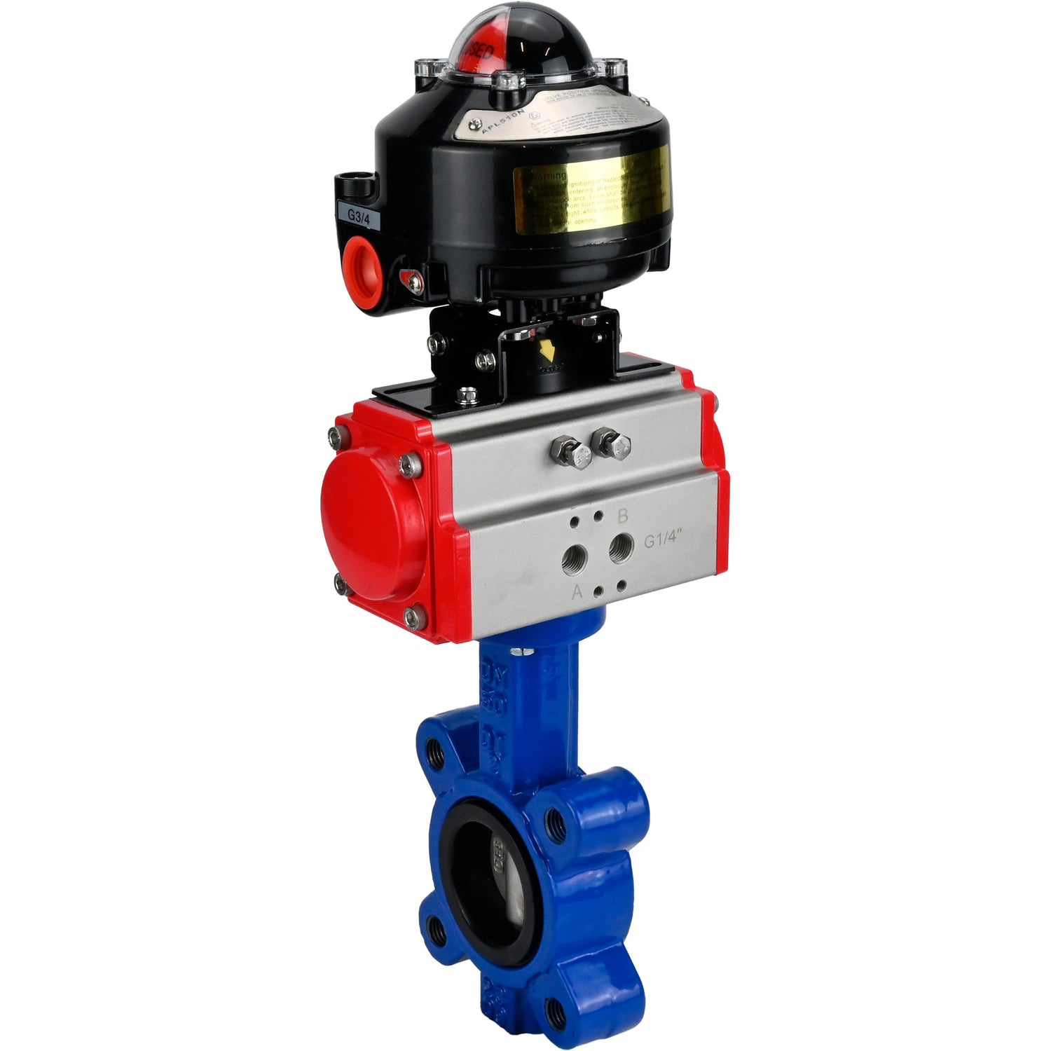 Wasser-Schmetterlingsventil Elephant WBV1631E-2W-Fb-H, Gehäusematerial - Gusseisen QT450, Scheibenmaterial - Edelstahl AISI 304, Dichtung - EPDM, mit pneumatischem Doppelwirkungsantrieb PA-DA, LSU APL-510N EX