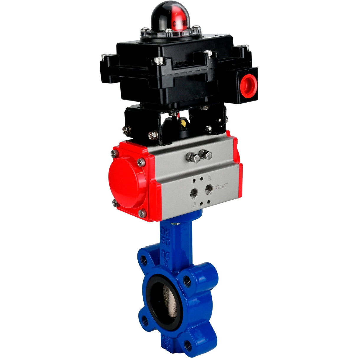 Wasser-Schmetterlingsventil Elephant WBV1631E-2W-Fb-H, Gehäusematerial - Gusseisen QT450, Scheibenmaterial - Edelstahl AISI 304, Dichtung - EPDM, mit pneumatischem Doppelwirkungsantrieb PA-DA, LSU APL-410N EX