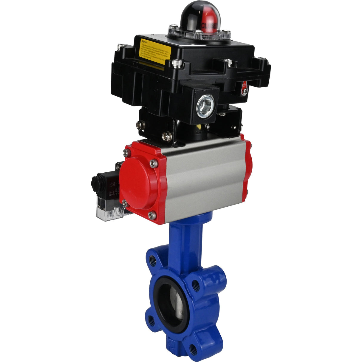 Wasser-Schmetterlingsventil Elephant WBV1631E-2W-Fb-H, Gehäusematerial - Gusseisen QT450, Scheibenmaterial - Edelstahl AISI 304, Dichtung - EPDM, pneumatischer Antrieb PA-SA mit Rückstellfedern, 4M310-08 24V, LSU APL-410N EX