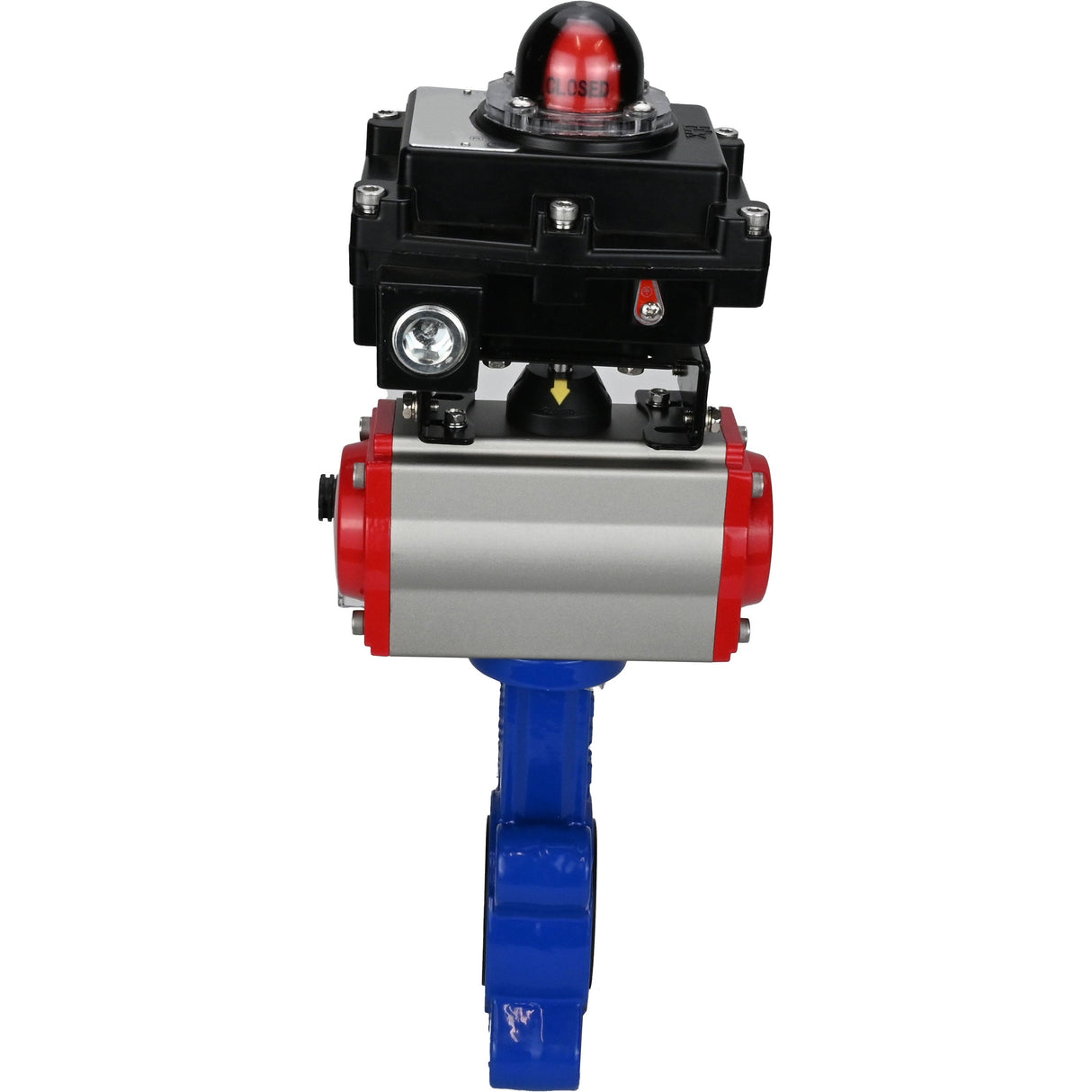 Wasser-Schmetterlingsventil Elephant WBV1631E-2W-Fb-H, Gehäusematerial - Gusseisen QT450, Scheibenmaterial - Edelstahl AISI 304, Dichtung - EPDM, pneumatischer Antrieb PA-SA mit Rückstellfedern, 4M310-08 220V, LSU APL-410N EX