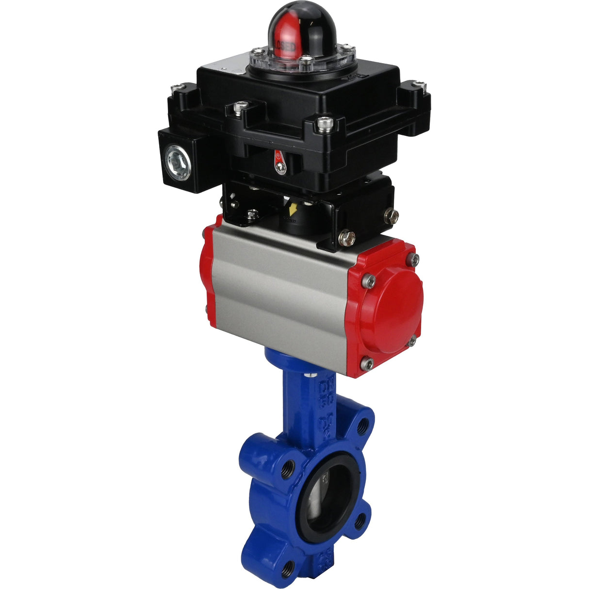 Wasser-Schmetterlingsventil Elephant WBV1631E-2W-Fb-H, Gehäusematerial - Gusseisen QT450, Scheibenmaterial - Edelstahl AISI 304, Dichtung - EPDM, pneumatischer Antrieb PA-SA mit Rückstellfedern, 4M310-08 24V, LSU APL-410N EX