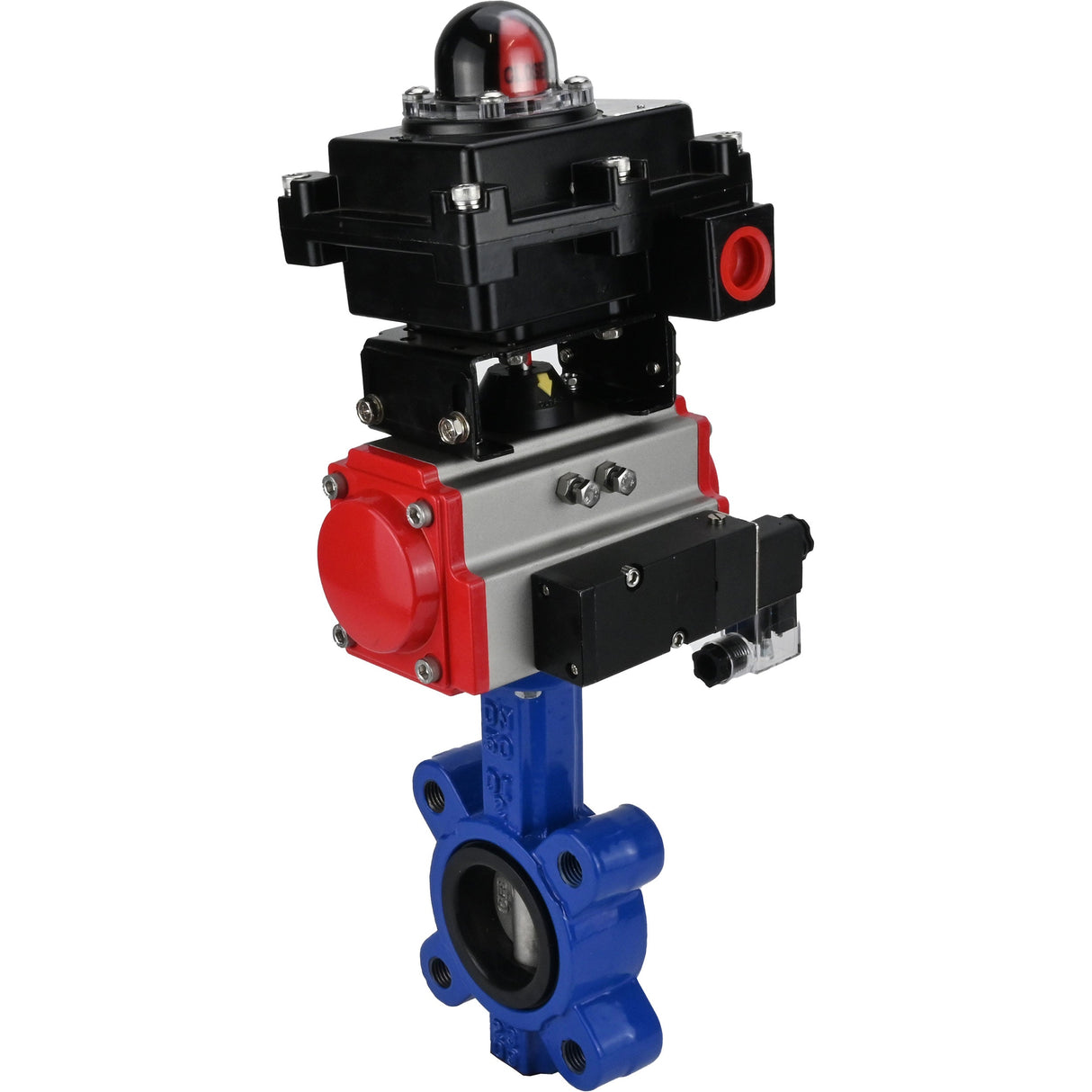 Wasser-Schmetterlingsventil Elephant WBV1631E-2W-Fb-H, Gehäusematerial - Gusseisen QT450, Scheibenmaterial - Edelstahl AISI 304, Dichtung - EPDM, pneumatischer Antrieb PA-SA mit Rückstellfedern, 4M310-08 220V, LSU APL-410N EX