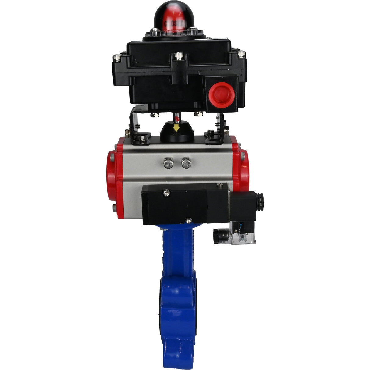 Wasser-Schmetterlingsventil Elephant WBV1631E-2W-Fb-H, Gehäusematerial - Gusseisen QT450, Scheibenmaterial - Edelstahl AISI 304, Dichtung - EPDM, pneumatischer Antrieb PA-SA mit Rückstellfedern, 4M310-08 220V, LSU APL-410N EX