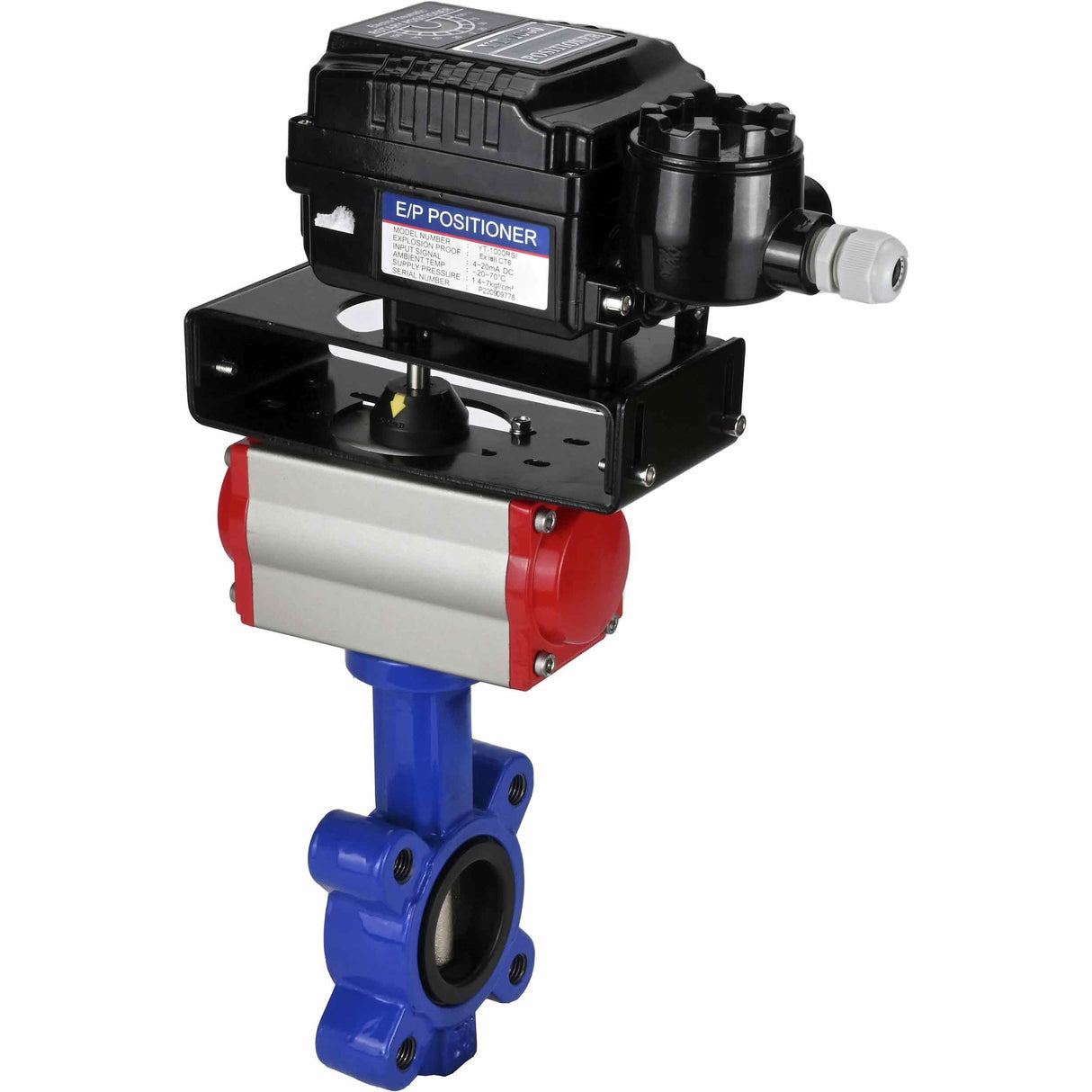 Water Butterfly Valve Elephant WBV1631E-2W-Fb-H, body material - cast iron QT450, disk material - stainless steel AISI 304, seal - EPDM, with pneumatic actuator double action PA-DA, electropneumatic rotary positioner YT-1000RSN without feedback