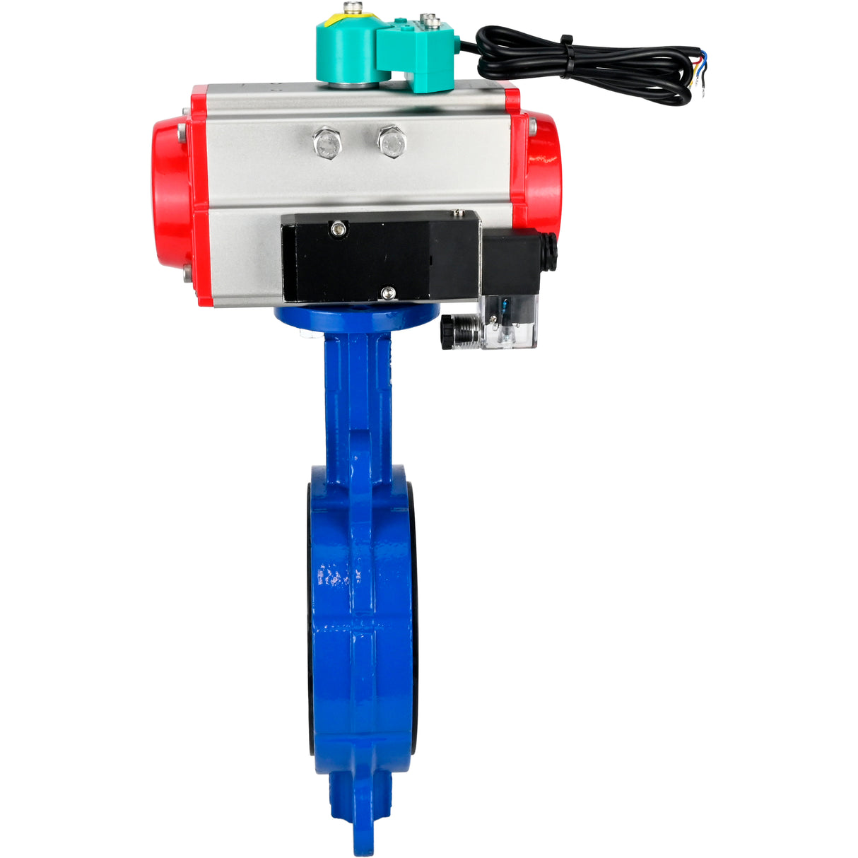 Water Butterfly Valve for abrasive media Elephant WBV1632E-2W-Fb-H DN40-200 16 bar body - QT450 cast iron, disc - 316L stainless steel, seal - EPDM, with pneumatic actuator PA-DA-XXX, pneumatic distributor 4M310-08 NAMUR 220V and ALS200D magnetic switch