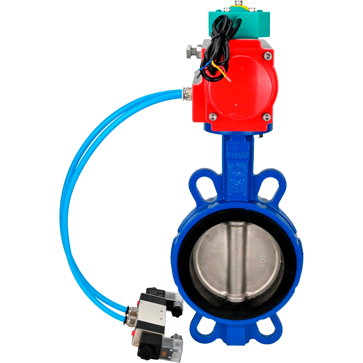 Water Butterfly Valve for abrasive media Elephant WBV1632E-2W-Fb-H DN40-200 16 bar body - QT450 cast iron, disc - 316L stainless steel, seal - EPDM, with pneumatic actuator PA-DA-XXX, pneumatic distributor 4V320-10 220V and ALS200D magnetic switch