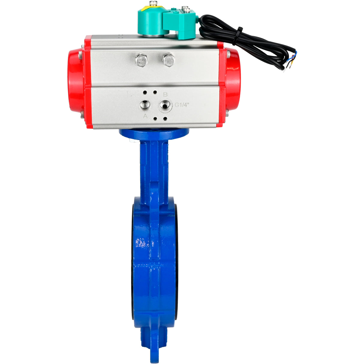 Water Butterfly Valve for abrasive media Elephant WBV1632E-2W-Fb-H DN40-200 16 bar body - QT450 cast iron, disc - 316L stainless steel, seal - EPDM, with pneumatic drive PA-DA-XXX and ALS200D magnetic switch