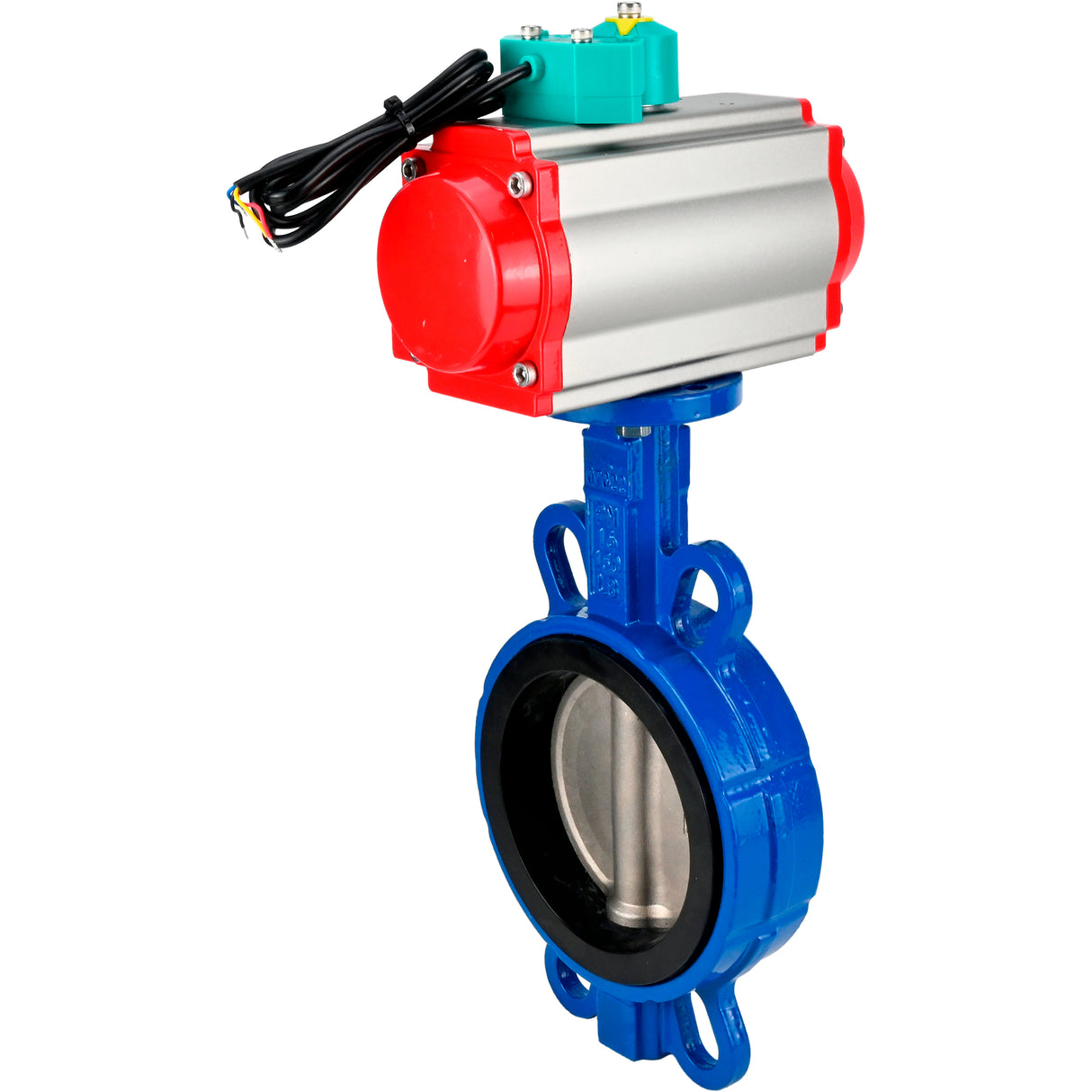 Water Butterfly Valve for abrasive media Elephant WBV1632E-2W-Fb-H DN40-200 16 bar body - QT450 cast iron, disc - 316L stainless steel, seal - EPDM, with pneumatic drive PA-DA-XXX and ALS200D magnetic switch