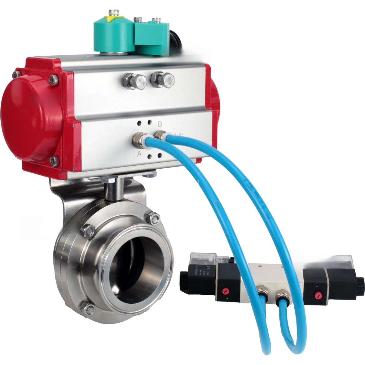 Water Butterfly Valve clamp Elephant WBV3131E-2W-C-H DN15-100 10 bar body - food-grade stainless steel 304, seal - EPDM, with pneumatic actuator PA-DA-XXX, pneumatic distributor 4V320-10 220V and ALS200D magnetic switch