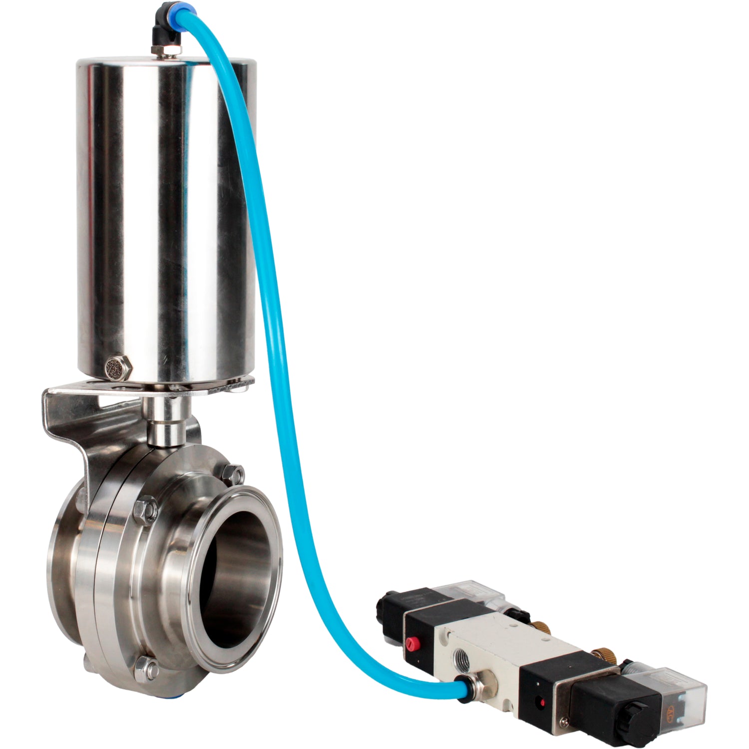 Water Butterfly valves Elephant WBV3131E-2W-C-H, body material - stainless steel AISI 304, seal - EPDM, with pneumatic actuator PA-SA-85, pneumatic distributor 4V320-10 220V