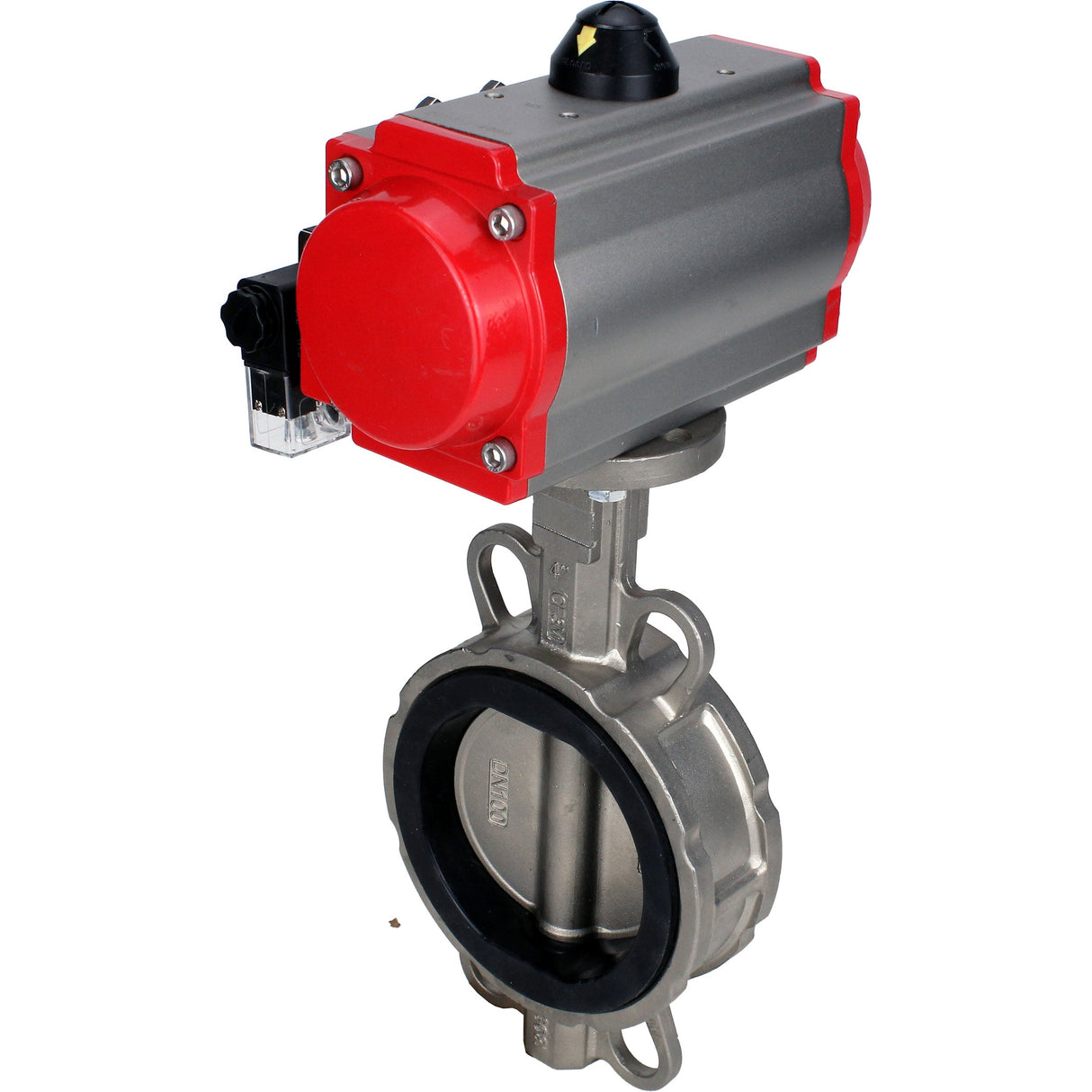 Water Butterfly Valve Elephant WBV3131N-2W-Fb-H, Gehäusematerial - Edelstahl AISI 304, Scheibenmaterial - Edelstahl AISI 304, Dichtung - NBR, pneumatischer Antrieb PA-SA mit Rückstellfedern, 4M310-08 220V