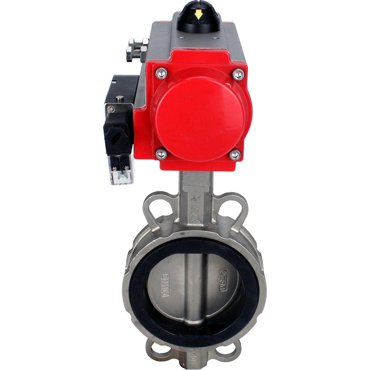 Wasser-Schmetterlingsventil Elephant WBV3131E-2W-Fb-H, Gehäusematerial - Edelstahl AISI 304, Scheibenmaterial - Edelstahl AISI 304, Dichtung - EPDM, pneumatischer Antrieb PA-DA Doppelwirkung, 4M310-08 24V