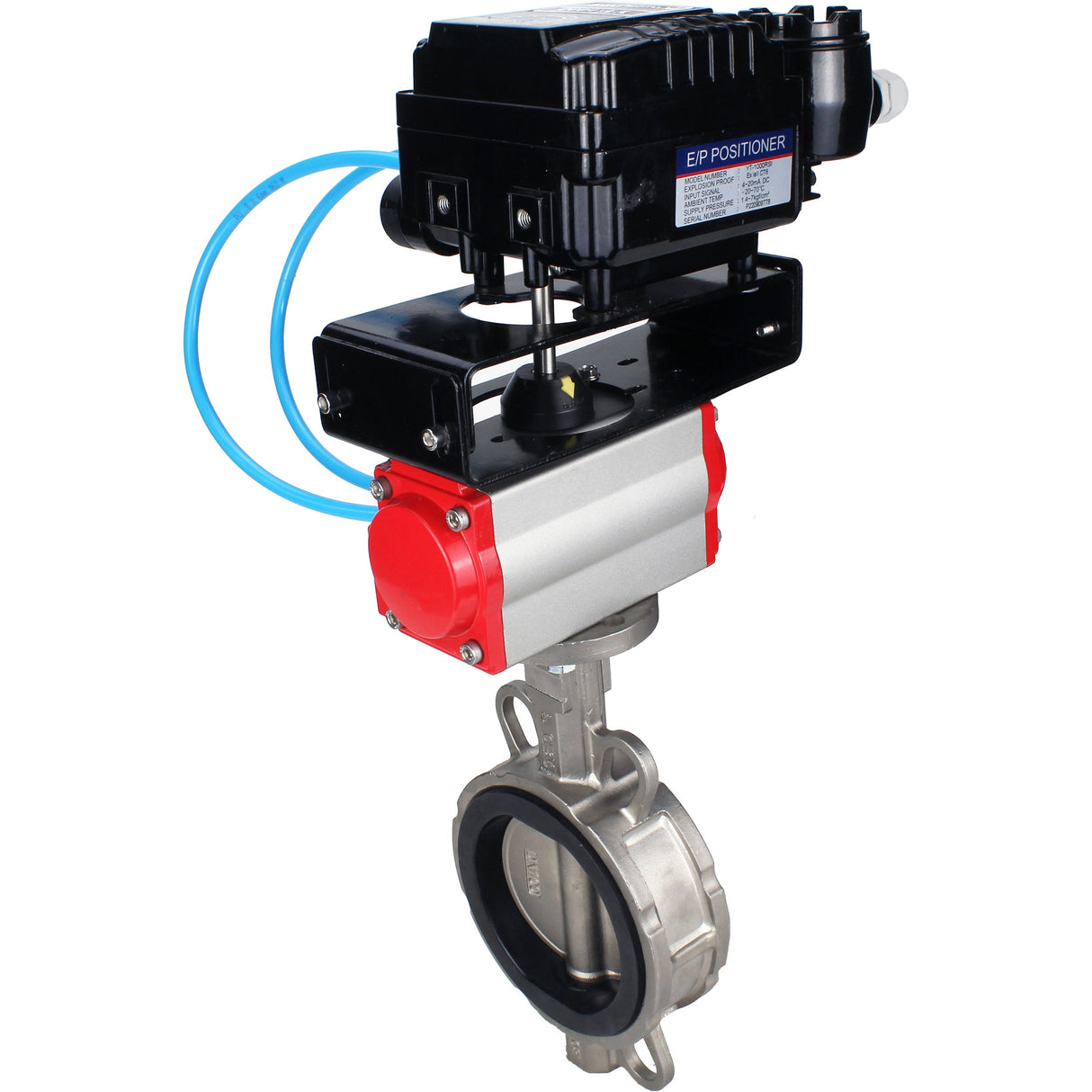 Wasser-Schmetterlingsventil Elephant WBV3131V-2W-Fb-H, Gehäusematerial - Edelstahl AISI 304, Scheibenmaterial - Edelstahl AISI 304, Dichtung - Viton, pneumatischer Antrieb PA-DA Doppelwirkung, Positionsgeber YT-1000RSN ohne Rückmeldung