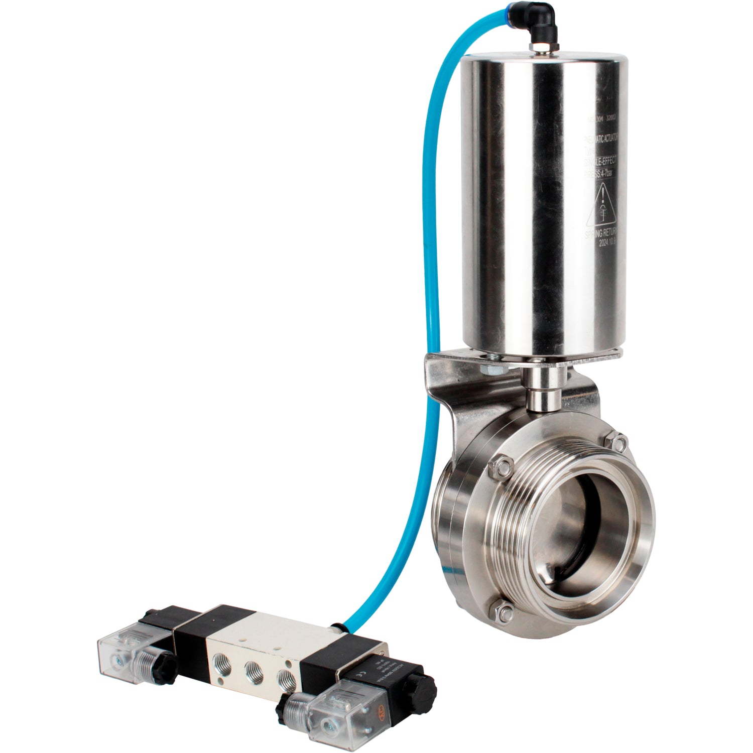 Water Butterfly valves Elephant WBV3131E-2W-T-H, body material - stainless steel AISI 304, seal - EPDM, with pneumatic actuator PA-SA-85, pneumatic distributor 4V320-10 220V