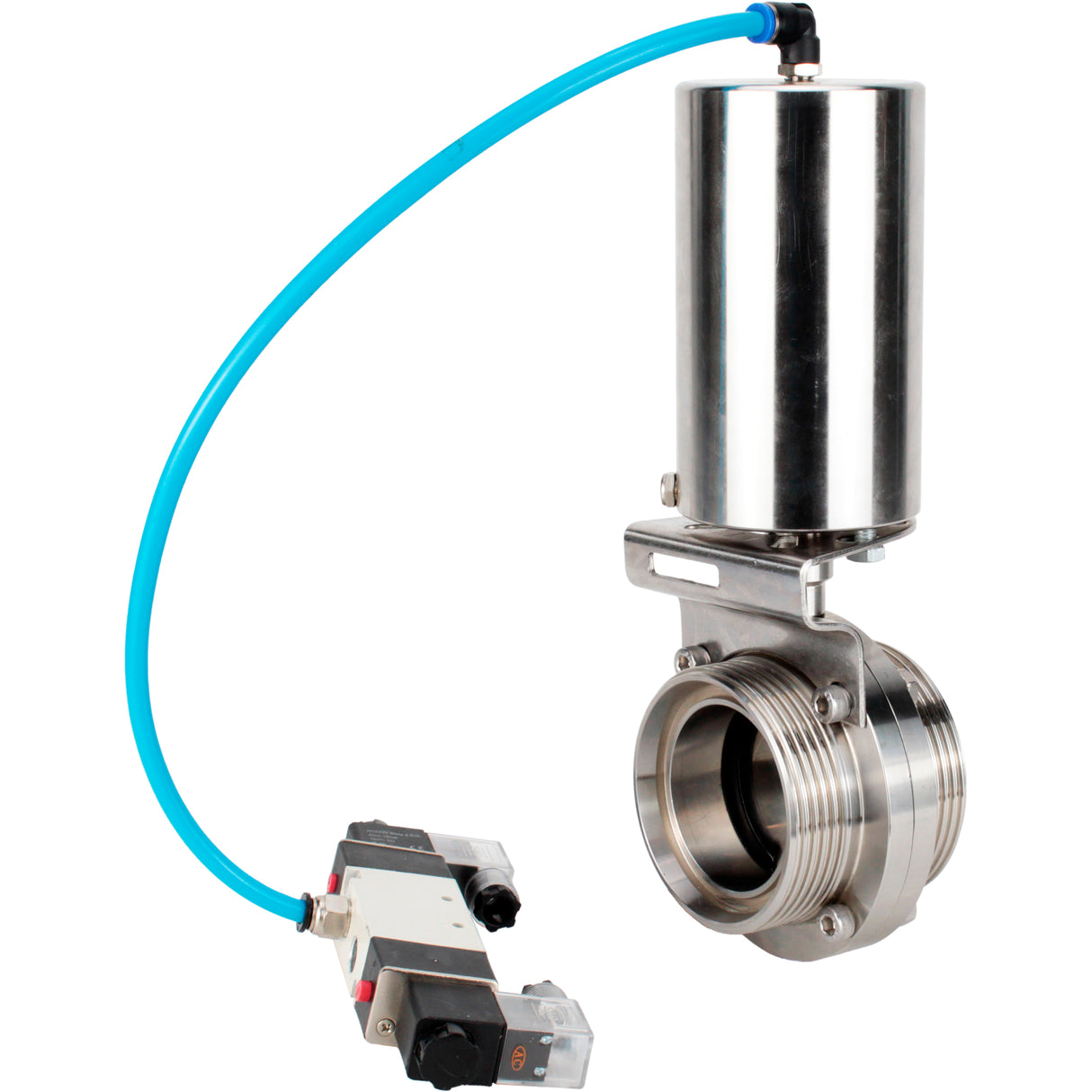 Water Butterfly valves Elephant WBV3131E-2W-T-H, body material - stainless steel AISI 304, seal - EPDM, with pneumatic actuator PA-SA-85, pneumatic distributor 4V320-10 220V