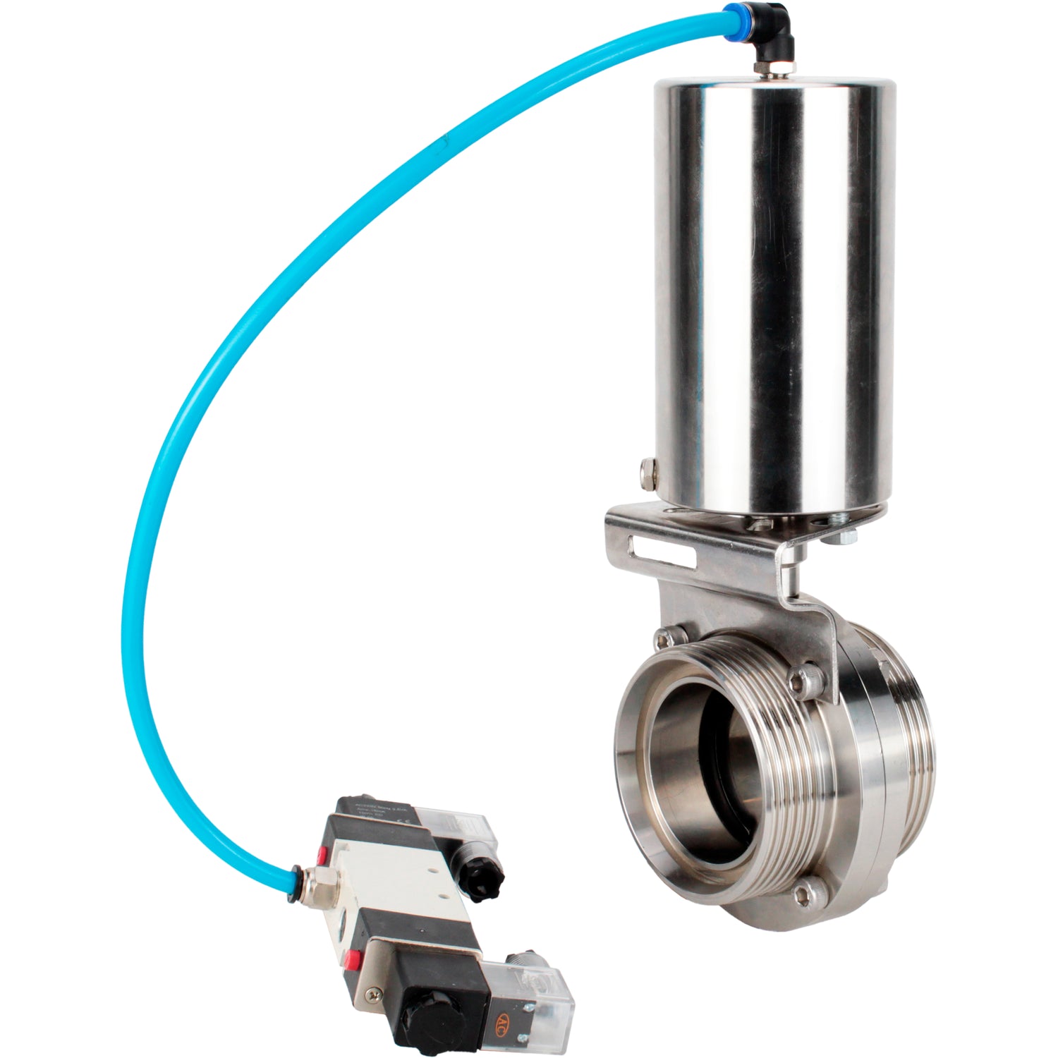 Water Butterfly valves Elephant WBV3131E-2W-T-H, body material - stainless steel AISI 304, seal - EPDM, with pneumatic actuator PA-SA-85, pneumatic distributor 4V320-10 220V