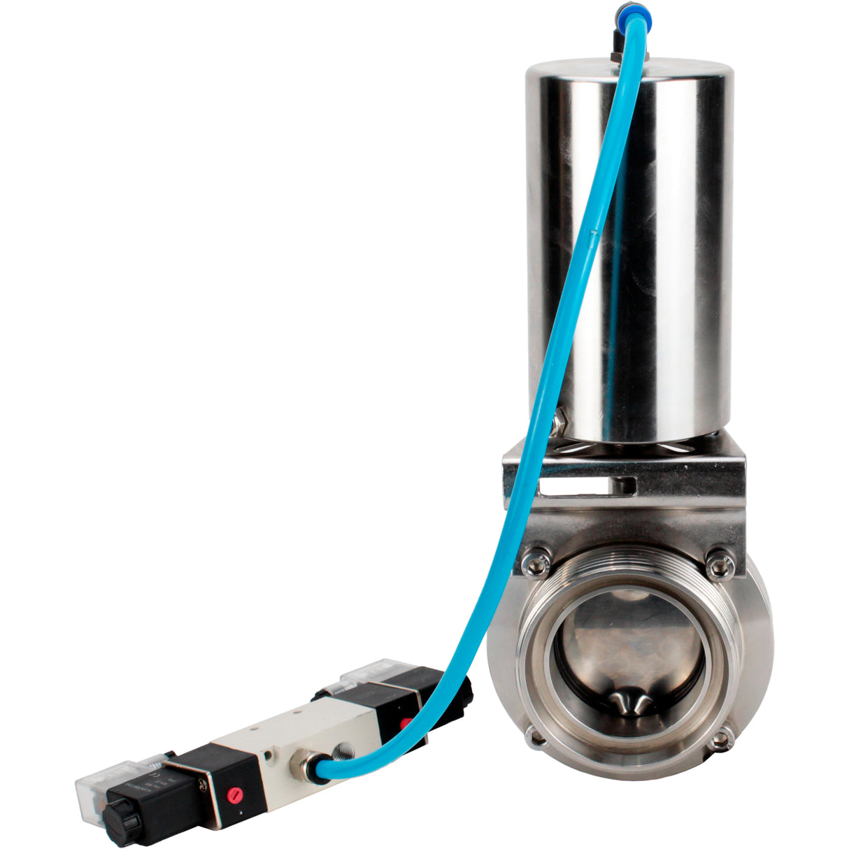 Water Butterfly valves Elephant WBV3131E-2W-T-H, body material - stainless steel AISI 304, seal - EPDM, with pneumatic actuator PA-SA-85, pneumatic distributor 4V320-10 220V