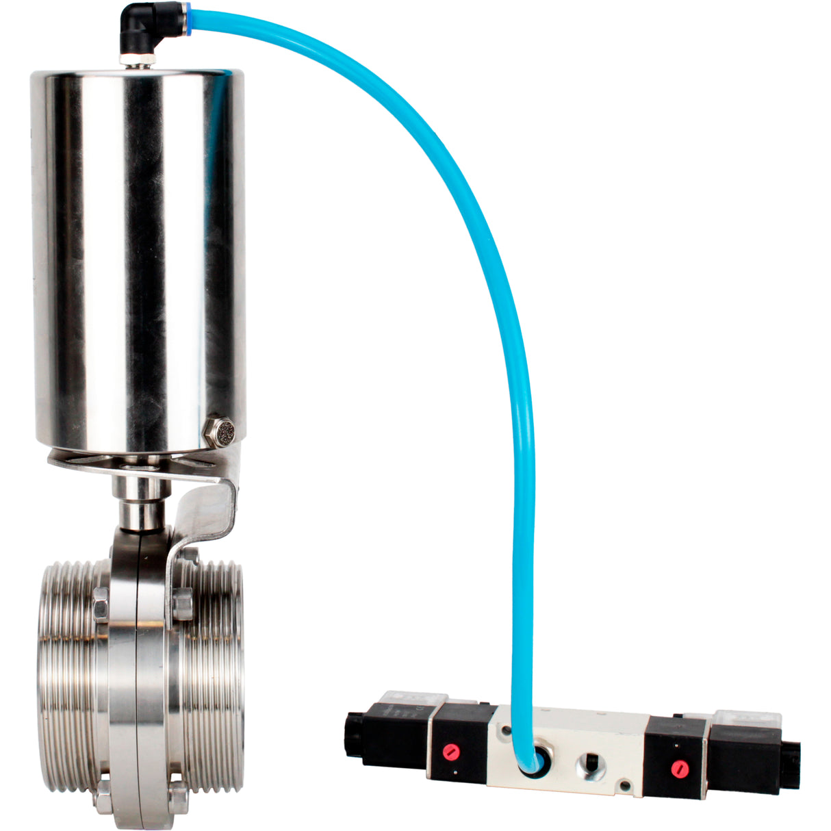 Water Butterfly valves Elephant WBV3131E-2W-T-H, body material - stainless steel AISI 304, seal - EPDM, with pneumatic actuator PA-SA-85, pneumatic distributor 4V320-10 220V