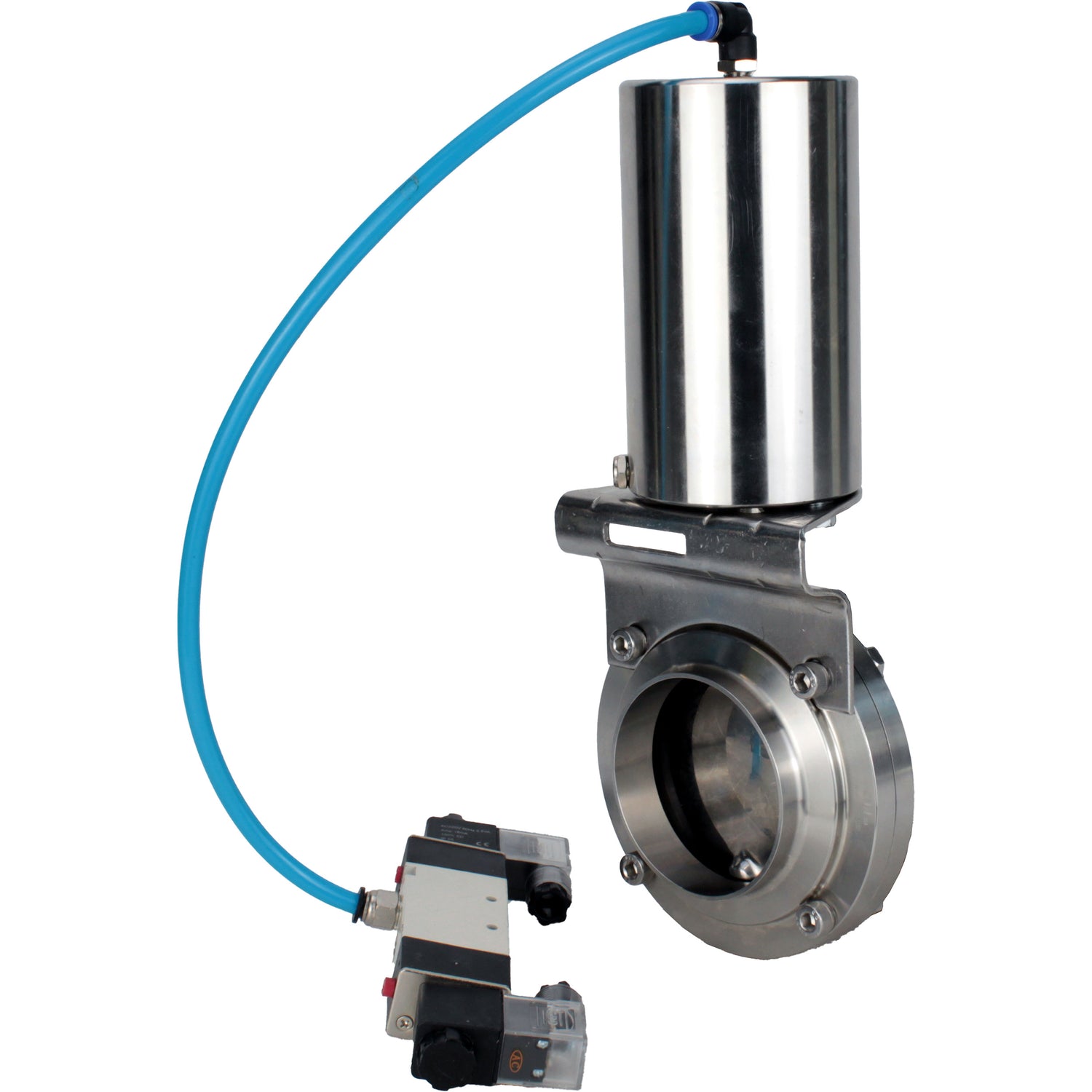 Water Butterfly valves Elephant WBV3131S-2W-W-H, body material - stainless steel AISI 304, seal - Silicon, with pneumatic actuator PA-SA-85, pneumatic distributor 4V320-10 220V