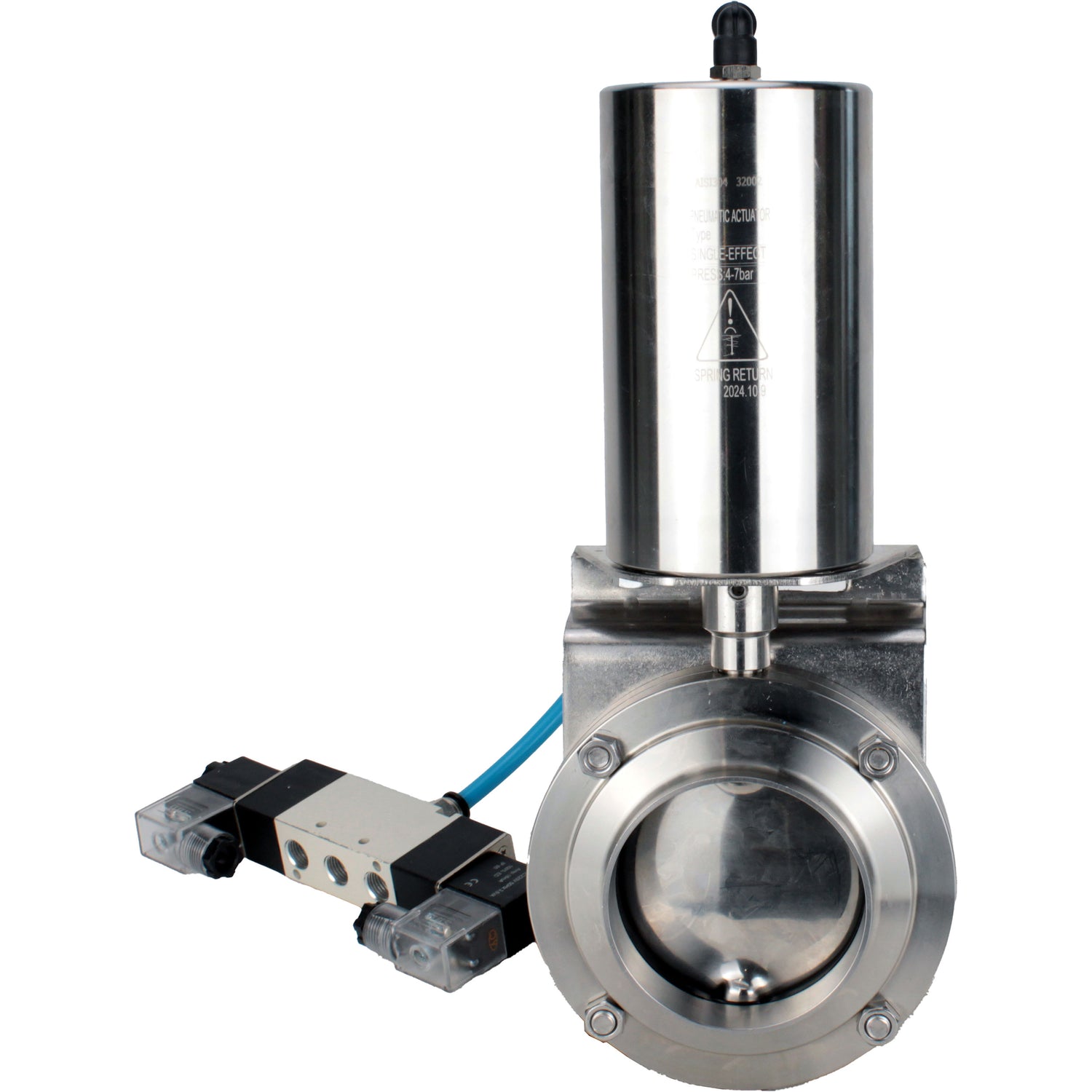 Water Butterfly valves Elephant WBV3131S-2W-W-H, body material - stainless steel AISI 304, seal - Silicon, with pneumatic actuator PA-SA-85, pneumatic distributor 4V320-10 220V