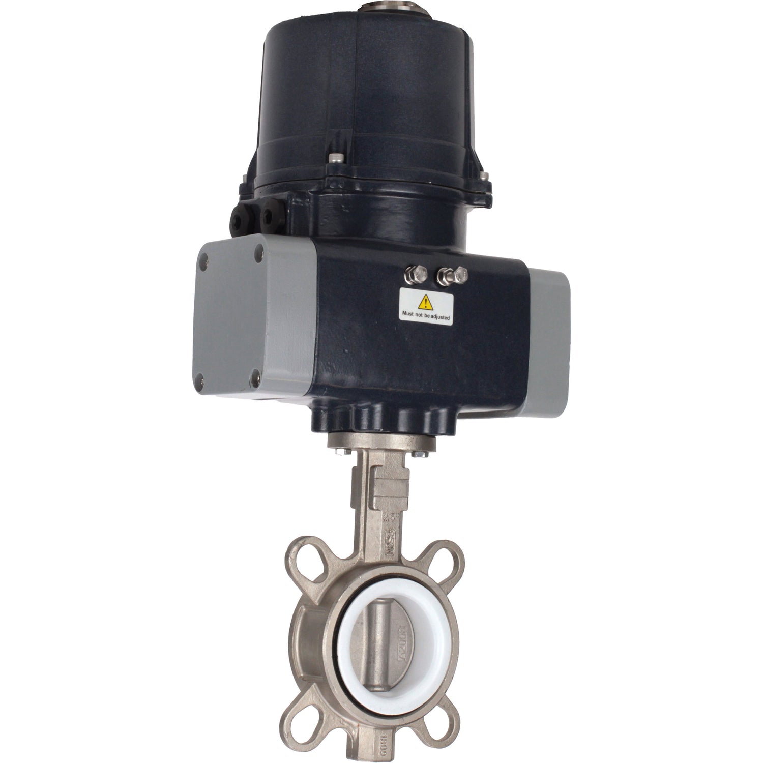 Absperrklappen Elephant WBV3131P-2W-Fb-H mit Zwischenflansch, Gehäuse - Edelstahl 304, Scheibe - Edelstahl 304, Dichtung - PTFE, mit elektrischem Vierteldreh-Antrieb Elephant QTSA-N-EM-O0-220VAC
