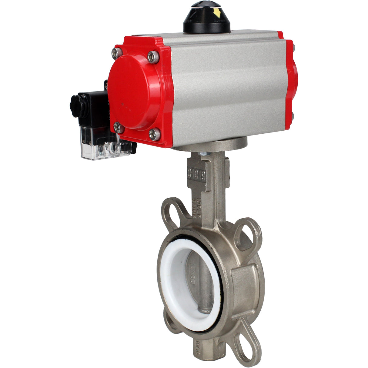 Wasser-Schmetterlingsventil Elephant WBV3131P-2W-Fb-H, Gehäusematerial - Edelstahl AISI 304, Scheibenmaterial - Edelstahl AISI 304, Dichtung - PTFE, pneumatischer Antrieb PA-SA mit Rückstellfedern, 4M310-08 24V